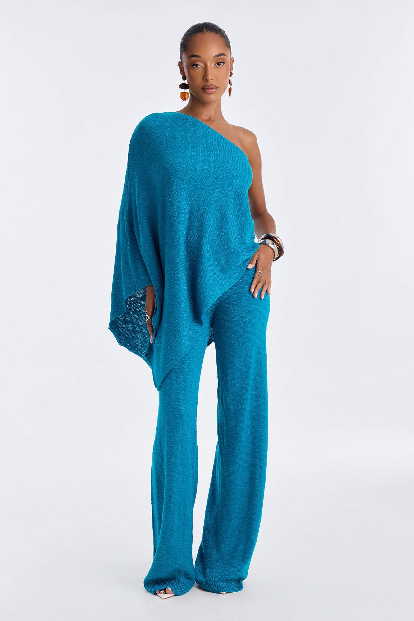 Solia One Shoulder Sweater Pant Set - Teal image 5