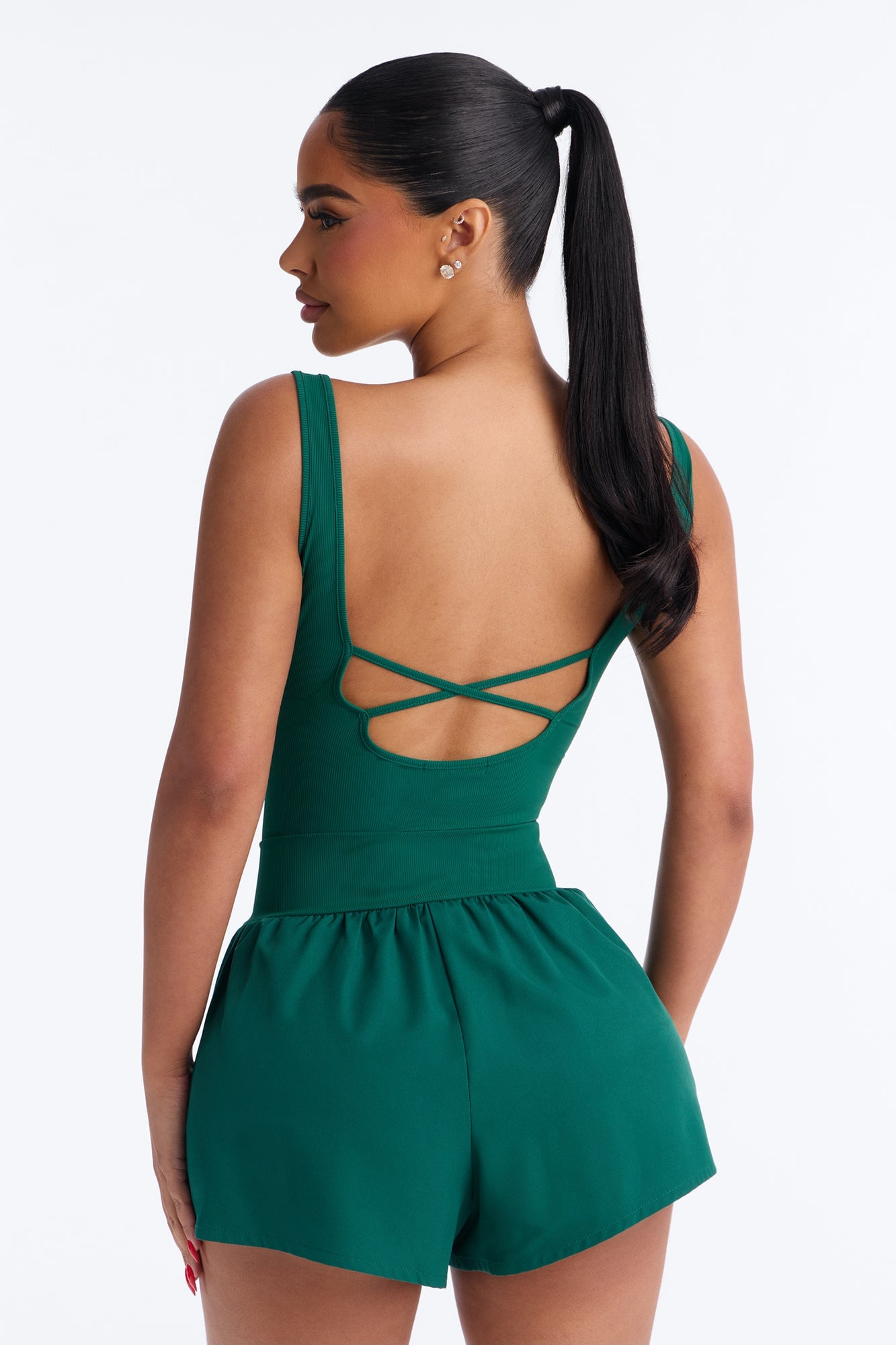 Tennis Court Baddie Sleeveless Windbreak Short Romper - Hunter image 8
