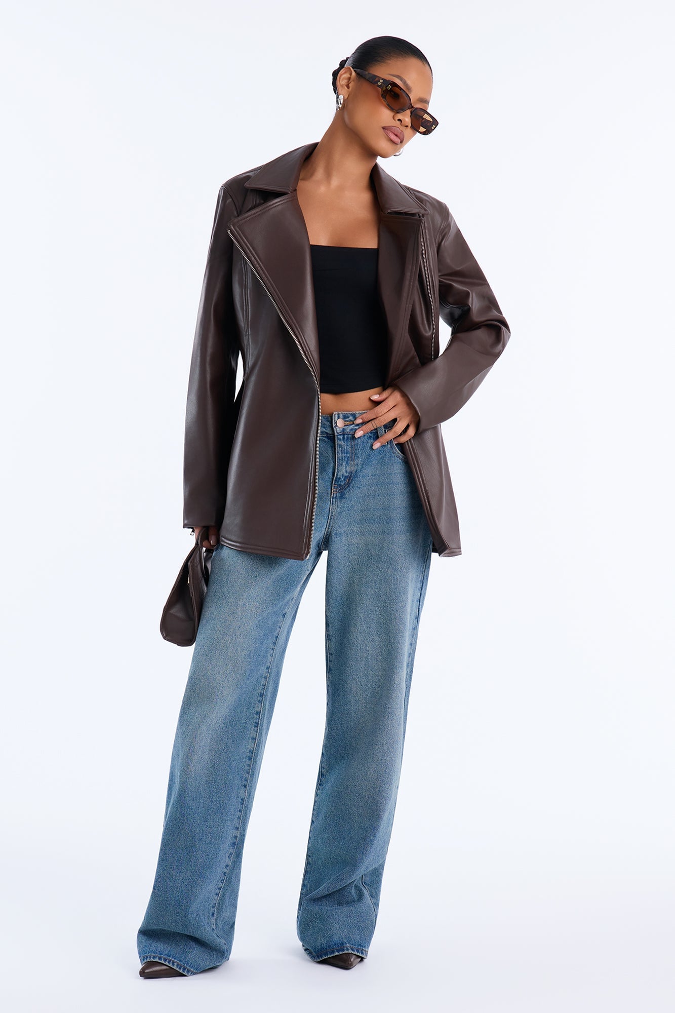 Dusk To Dawn Faux Leather Moto Jacket - Chocolate image 6