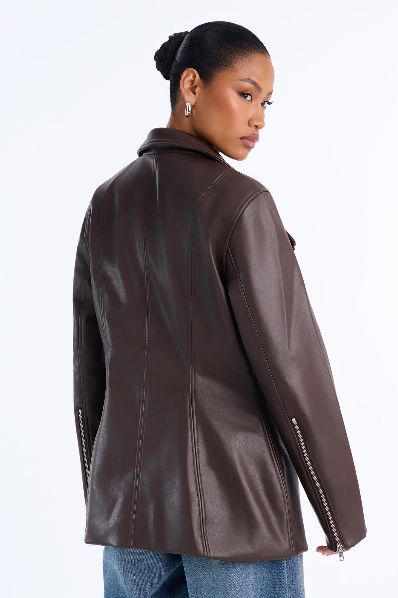 Dusk To Dawn Faux Leather Moto Jacket - Chocolate image 8