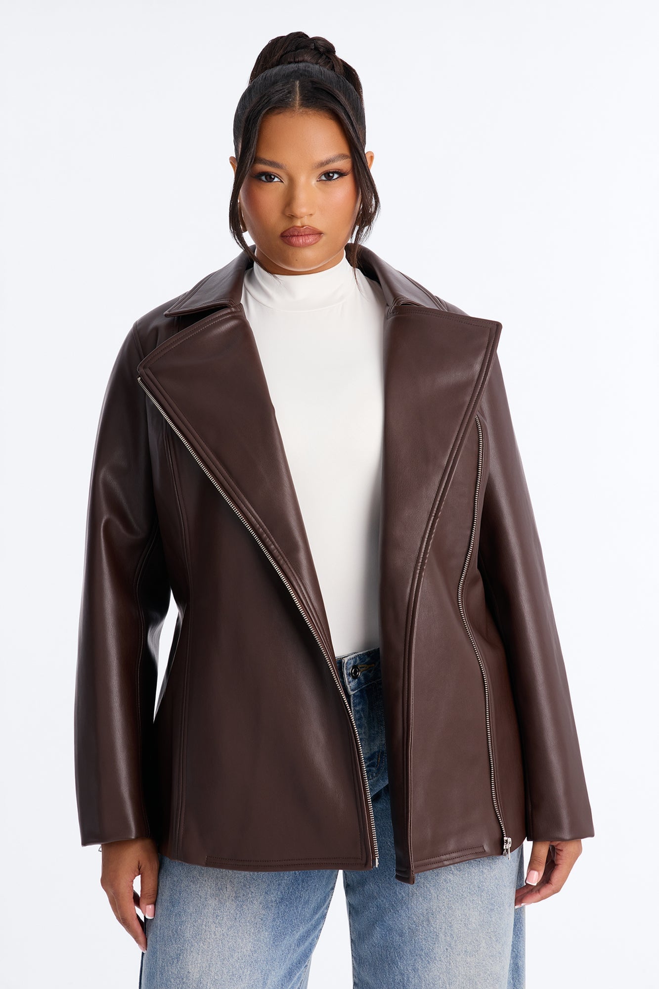 Dusk To Dawn Faux Leather Moto Jacket - Chocolate image 1