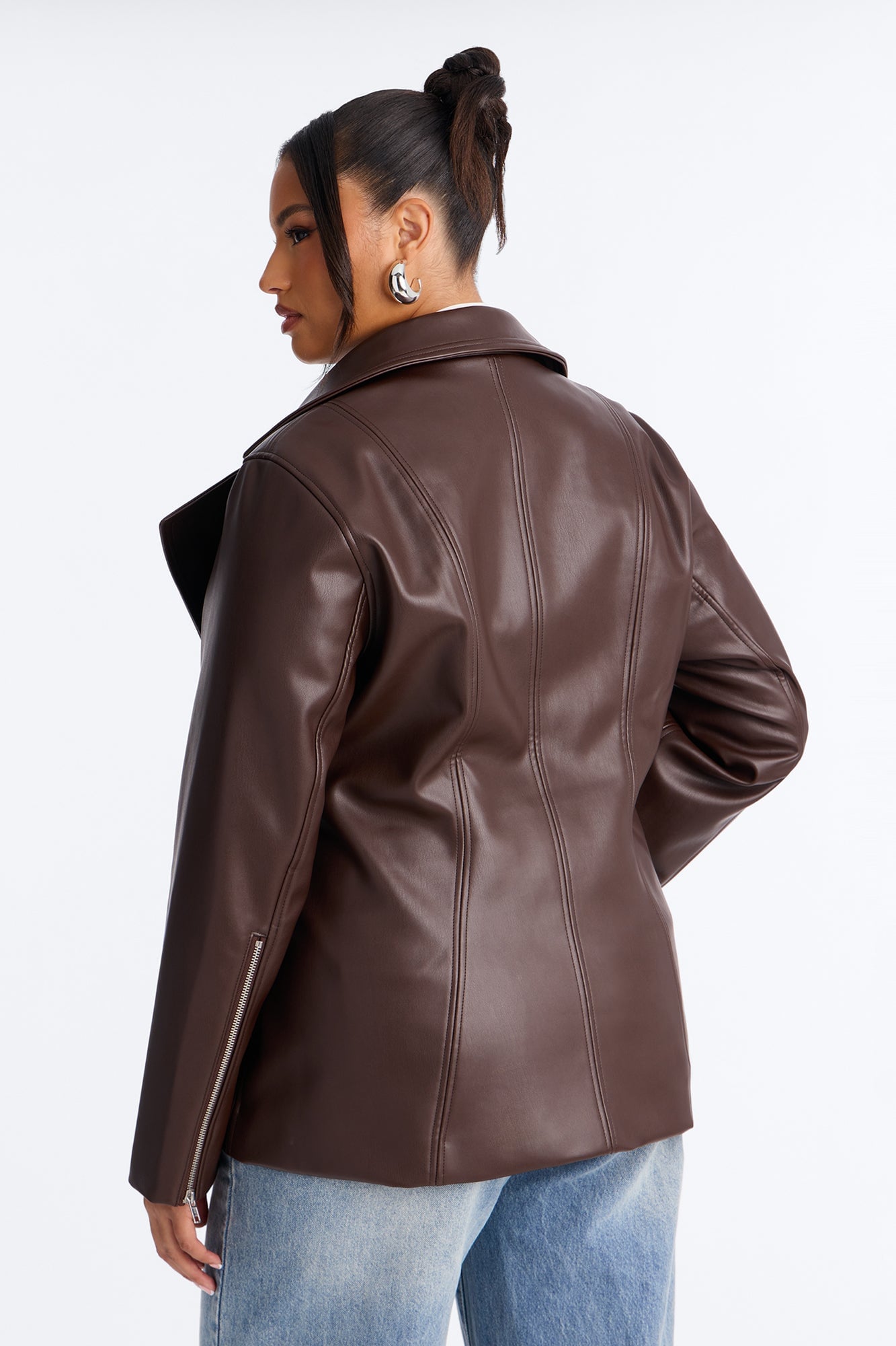 Dusk To Dawn Faux Leather Moto Jacket - Chocolate image 4