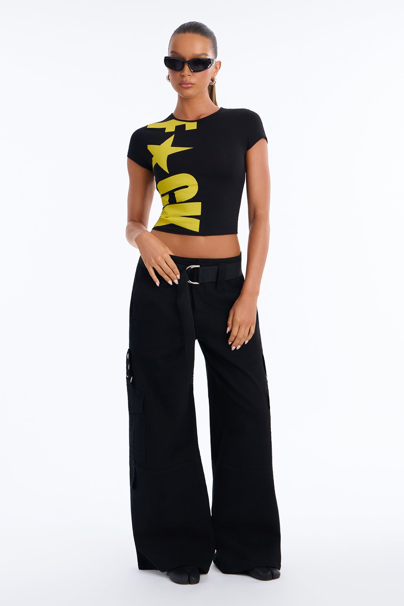 Natalia High Rise Cargo Belted Wide Leg Pant 33″ - Black image 6