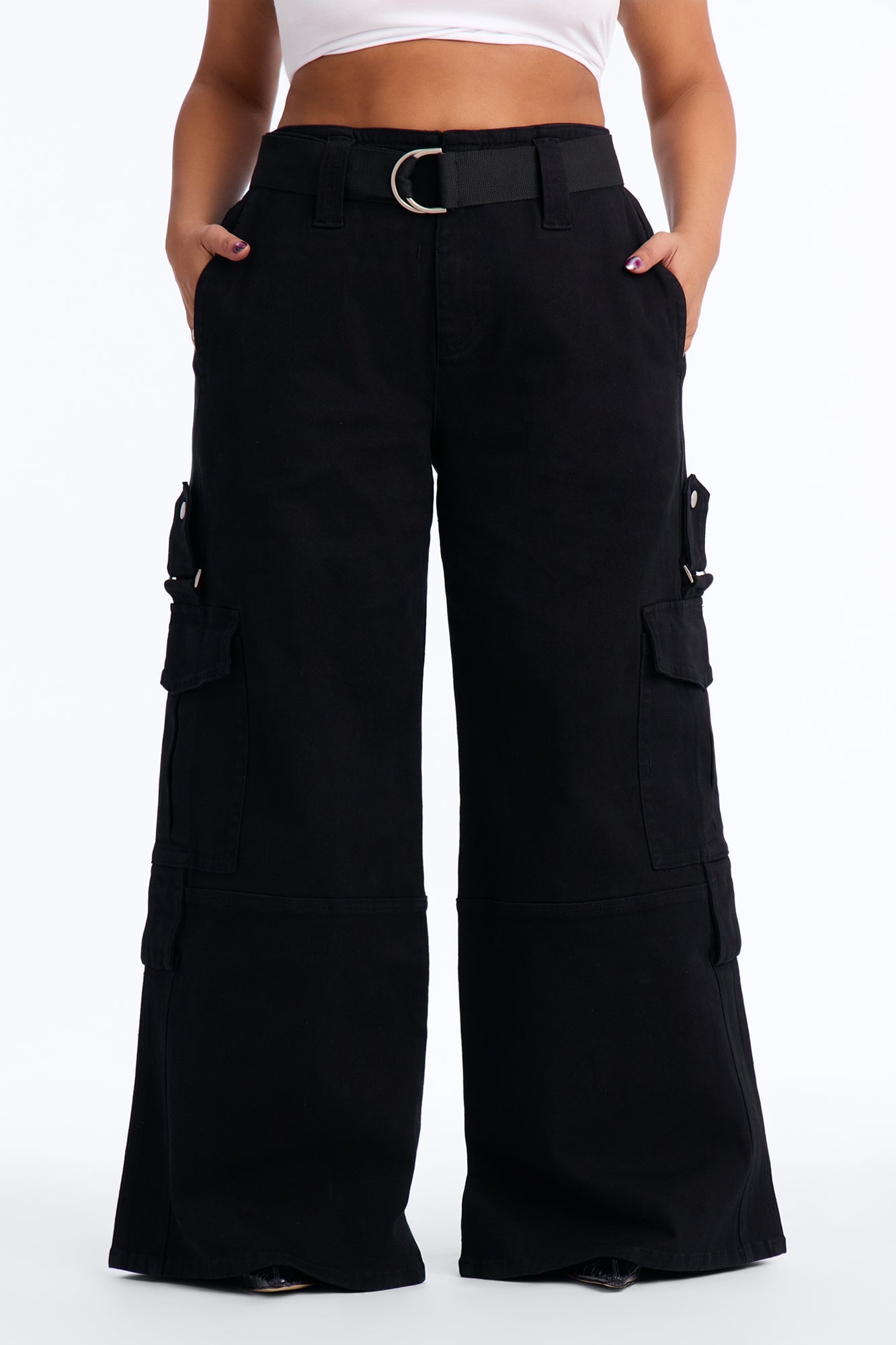 Natalia High Rise Cargo Belted Wide Leg Pant 33″ - Black image 2
