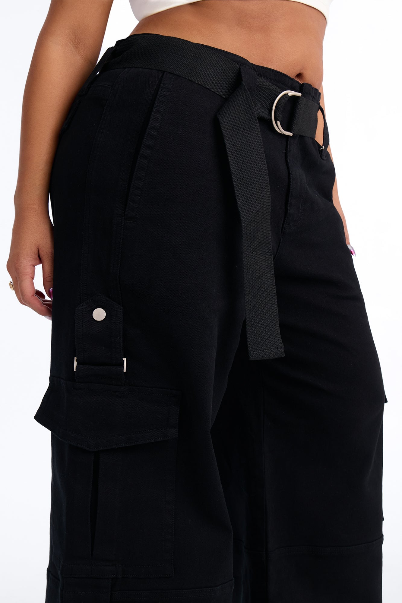 Natalia High Rise Cargo Belted Wide Leg Pant 33″ - Black image 3