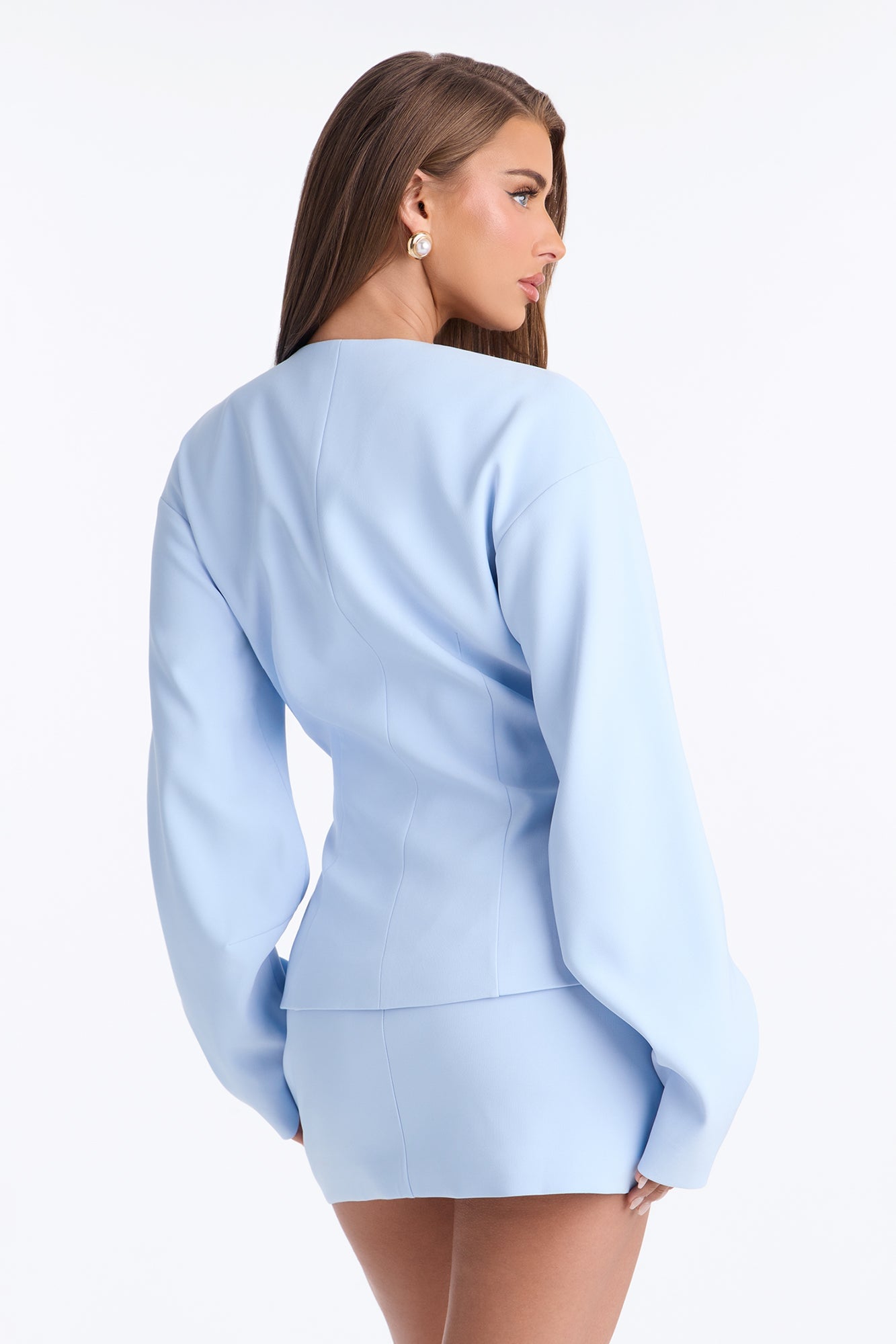 Happy Hour Fitted Waist Collarless Boxy Blazer - LightBlue image 8