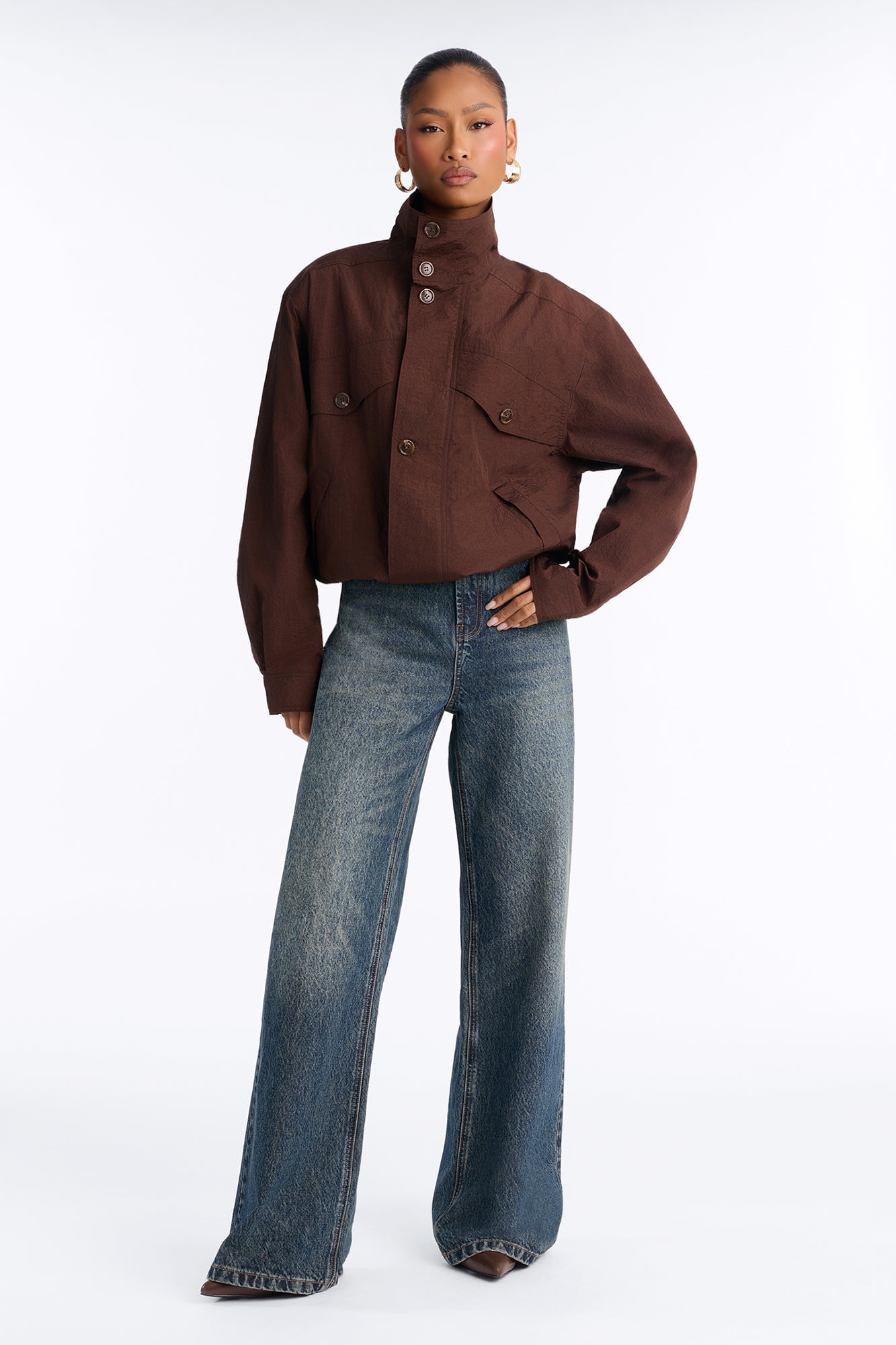 Pretty Chill Funnel Neck Windbreaker - Chocolate image 6