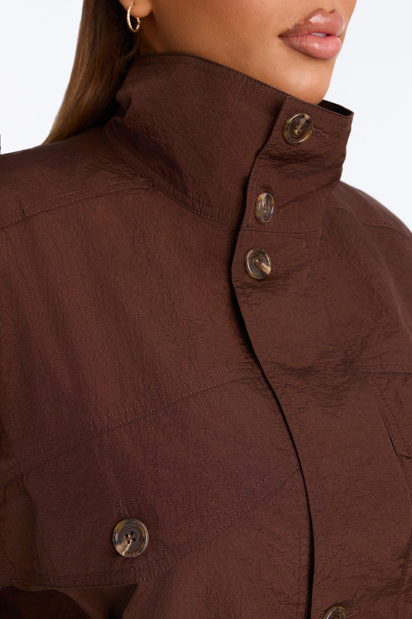 Pretty Chill Funnel Neck Windbreaker - Chocolate image 3