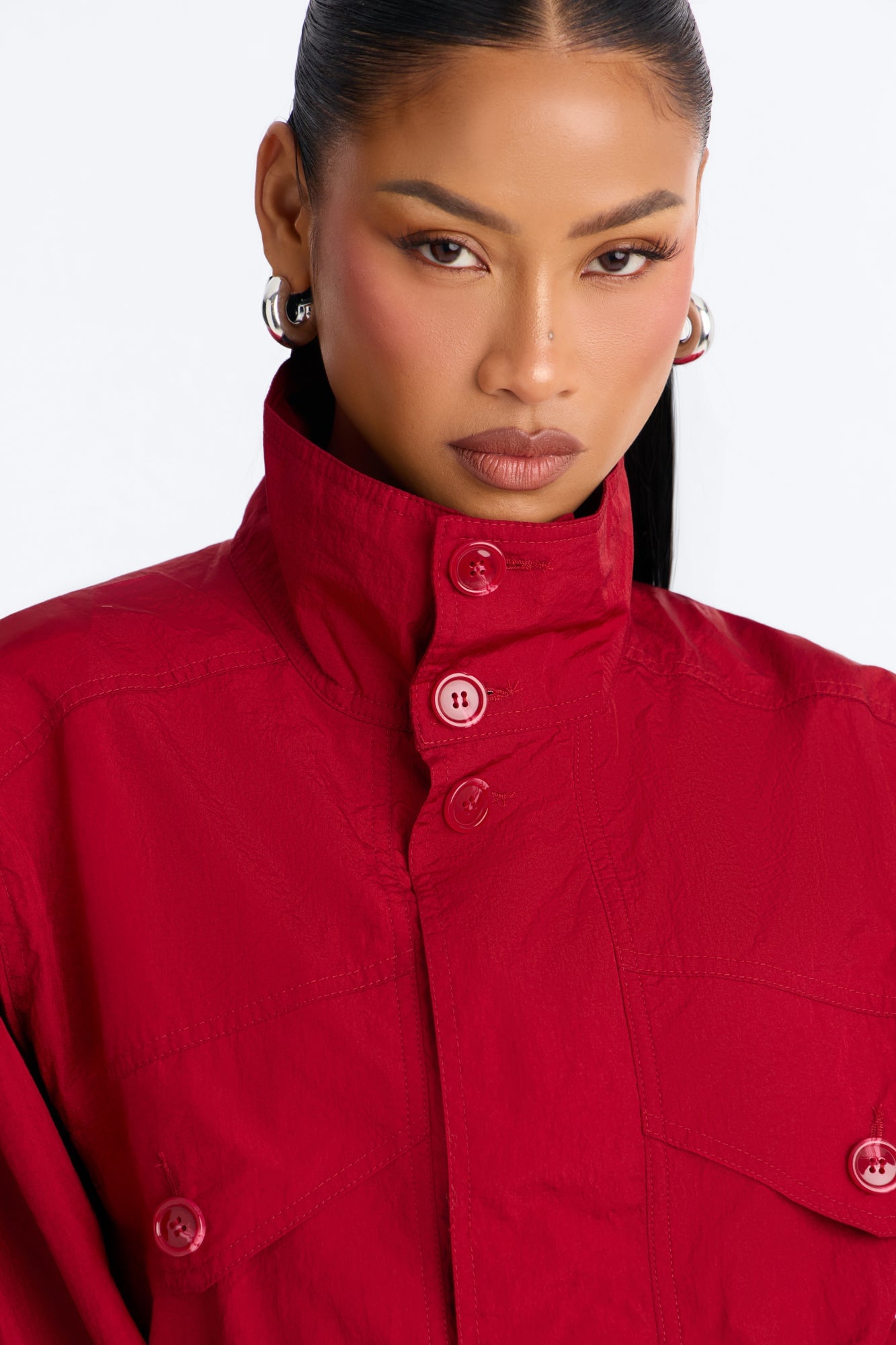 Pretty Chill Funnel Neck Windbreaker - Red image 6