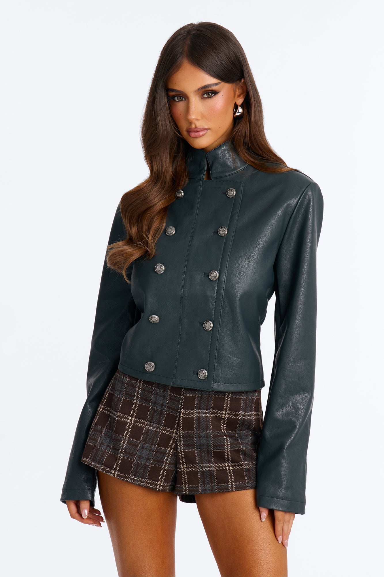 Commanding Presence Cropped Jacket - Hunter Green image 3