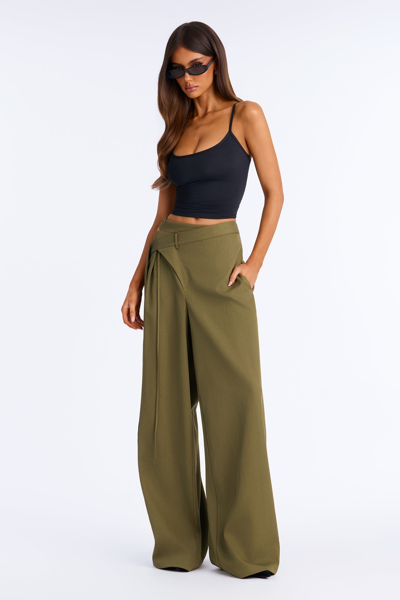 All Wrapped Up Cutout Wide Leg Trousers - Olive image 5