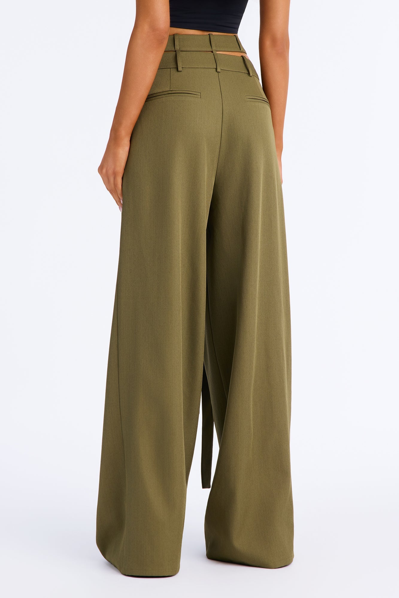 All Wrapped Up Cutout Wide Leg Trousers - Olive image 8