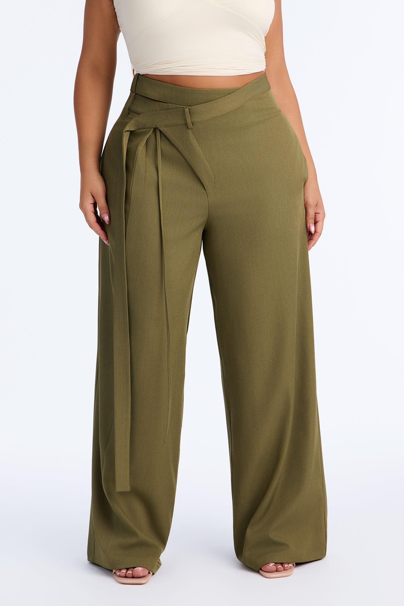 All Wrapped Up Cutout Wide Leg Trousers - Olive image 2