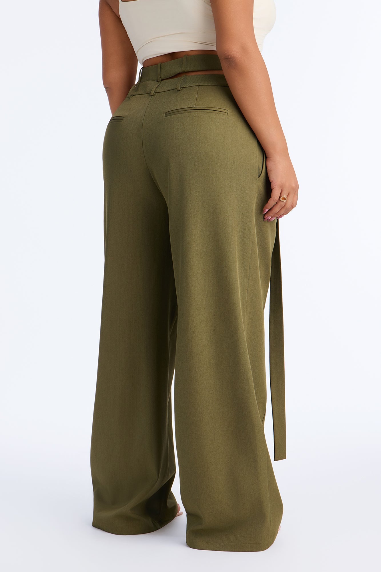 All Wrapped Up Cutout Wide Leg Trousers - Olive image 3