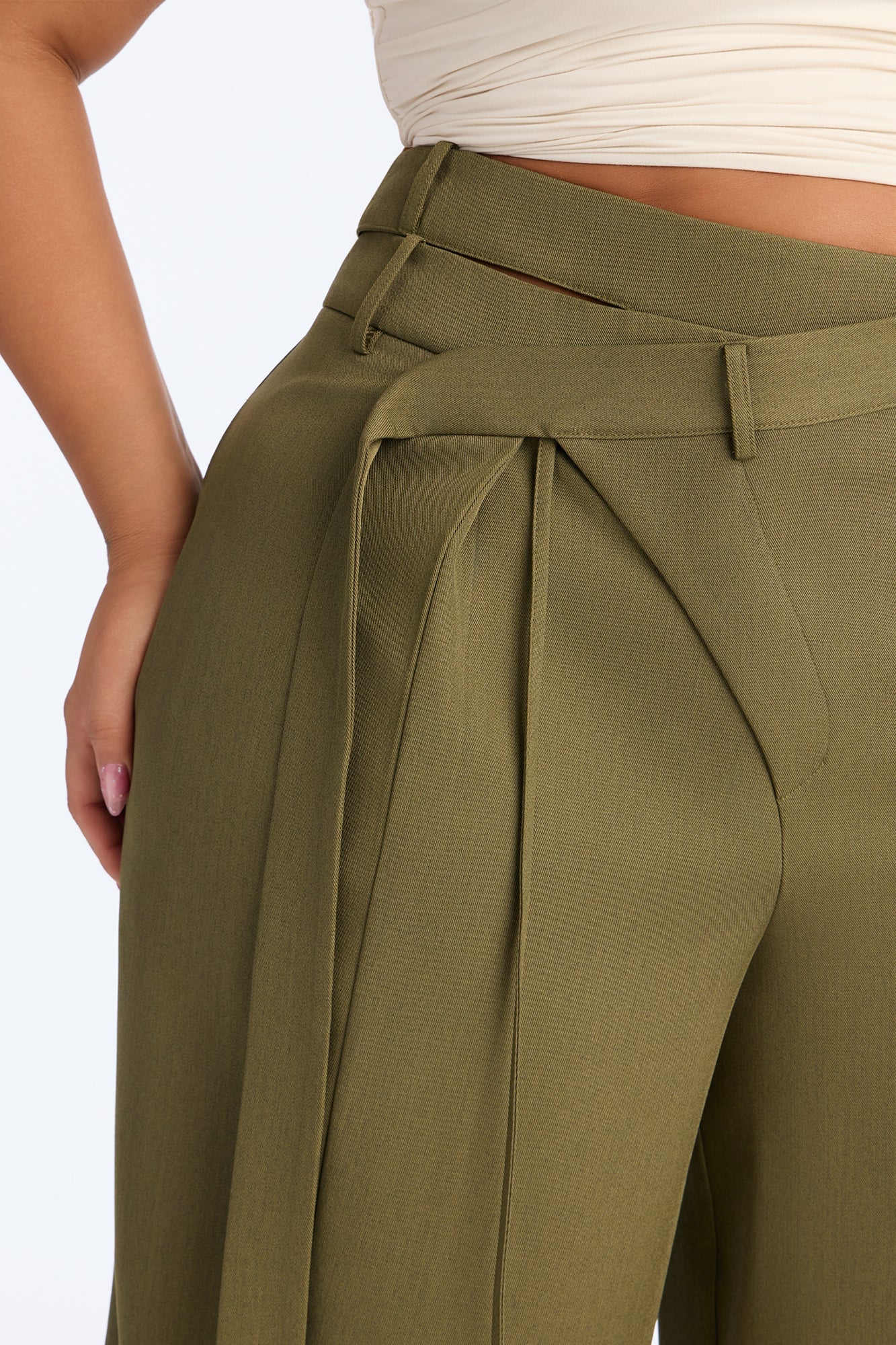 All Wrapped Up Cutout Wide Leg Trousers - Olive image 4