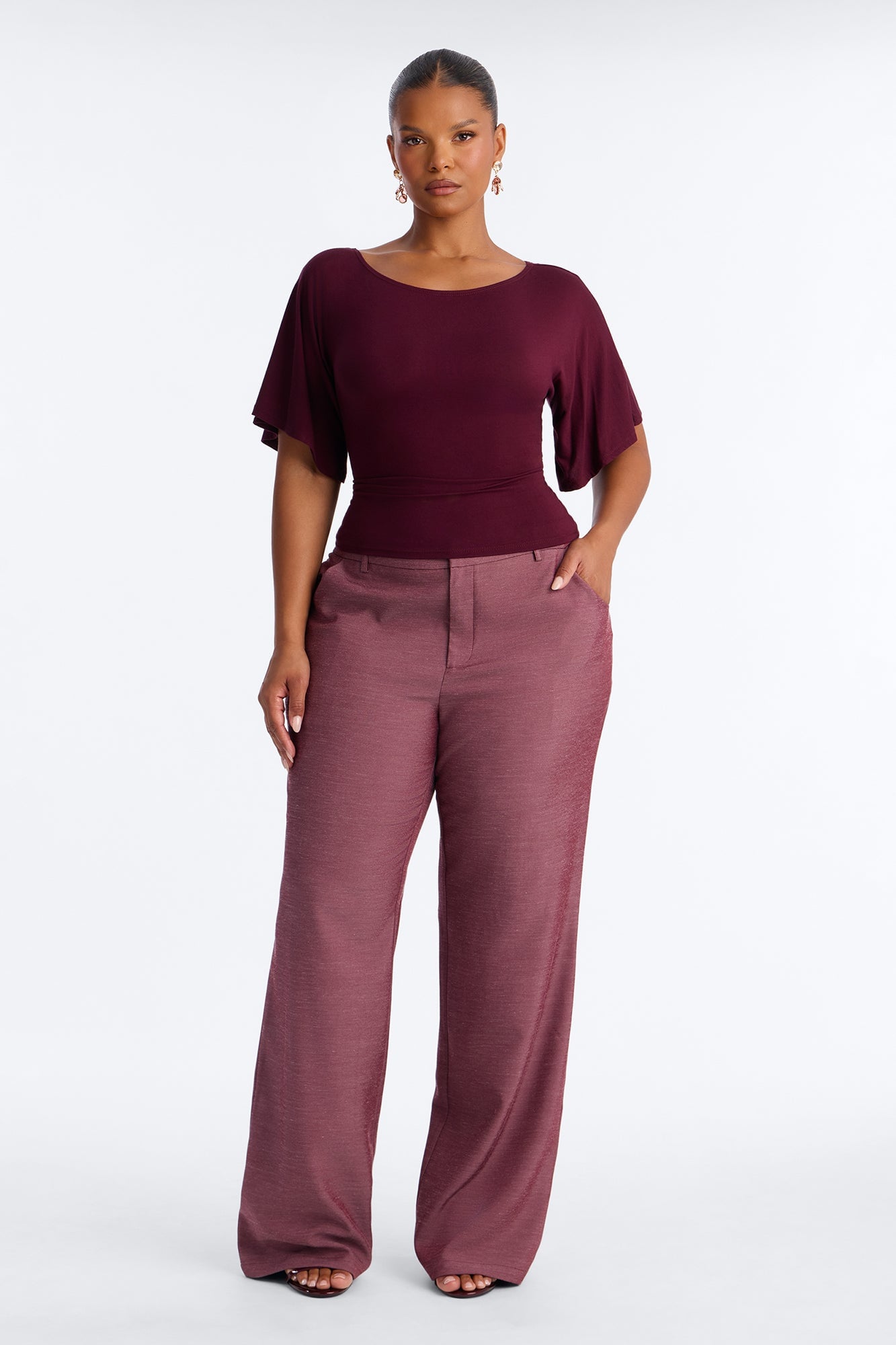 Stacy Low Rise Straight Leg Linen Trouser - Burgundy