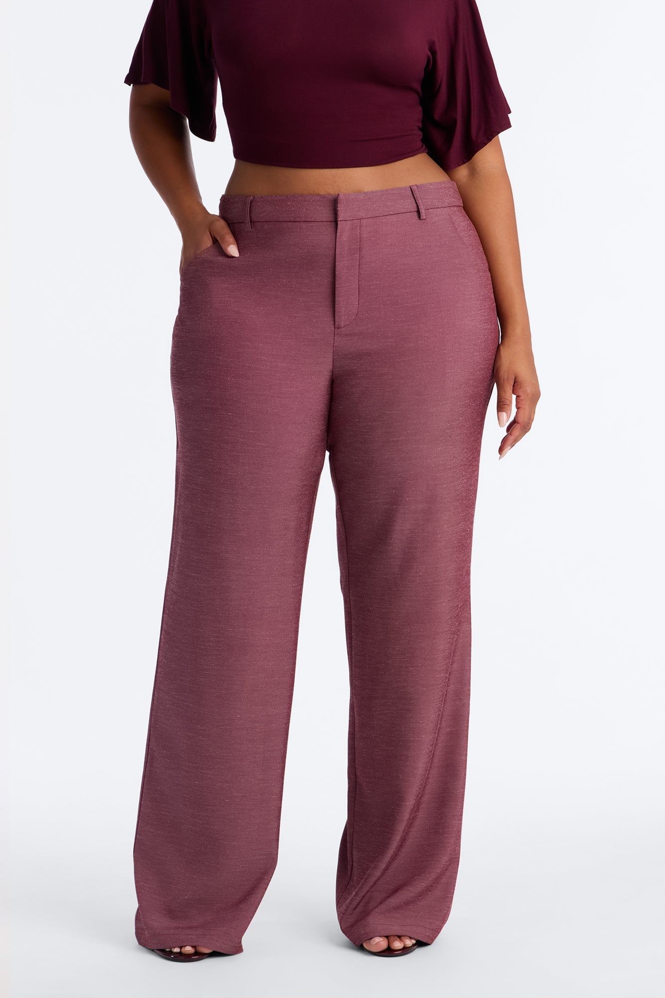 Stacy Low Rise Straight Leg Linen Trouser - Burgundy image 2