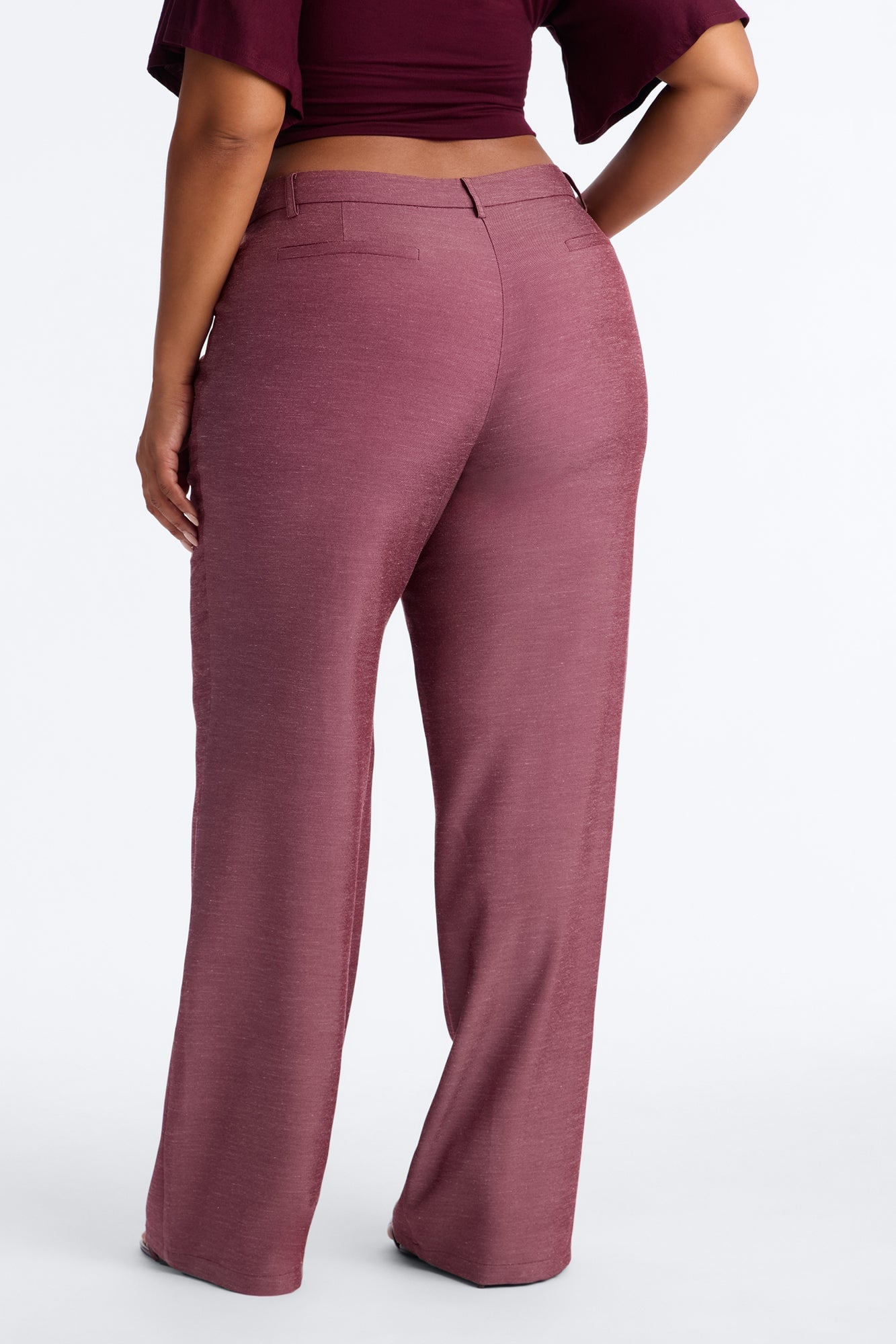 Stacy Low Rise Straight Leg Linen Trouser - Burgundy image 3