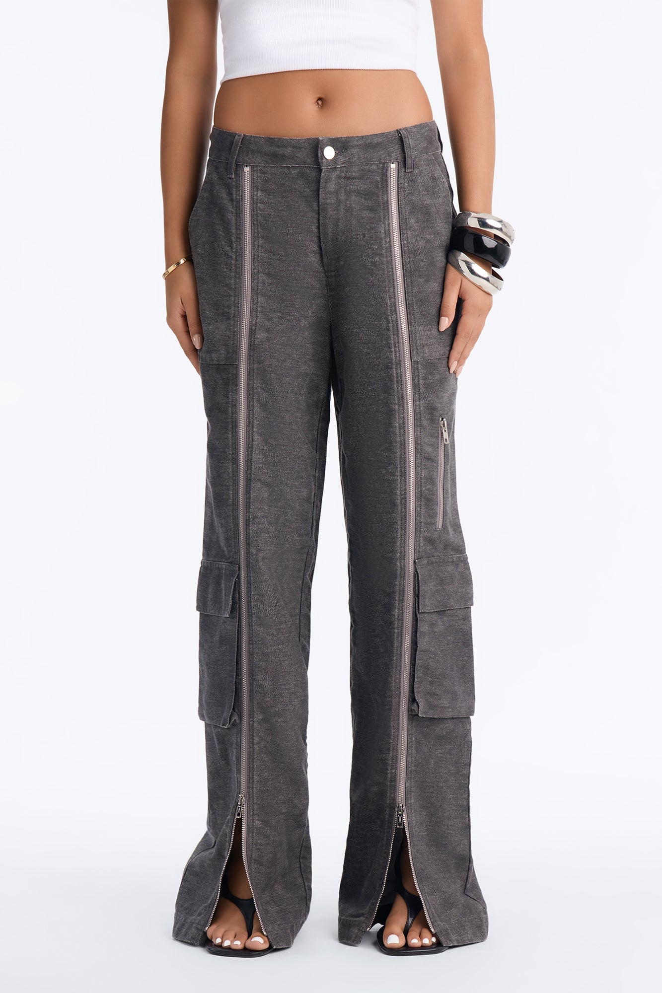 Jordyn Low Rise Washed Zipper Wide Leg Pant - Charcoal image 6