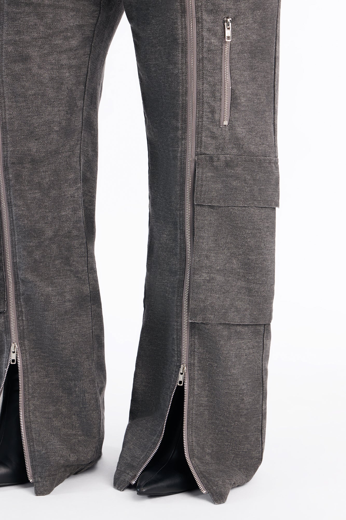 Jordyn Low Rise Washed Zipper Wide Leg Pant - Charcoal image 3
