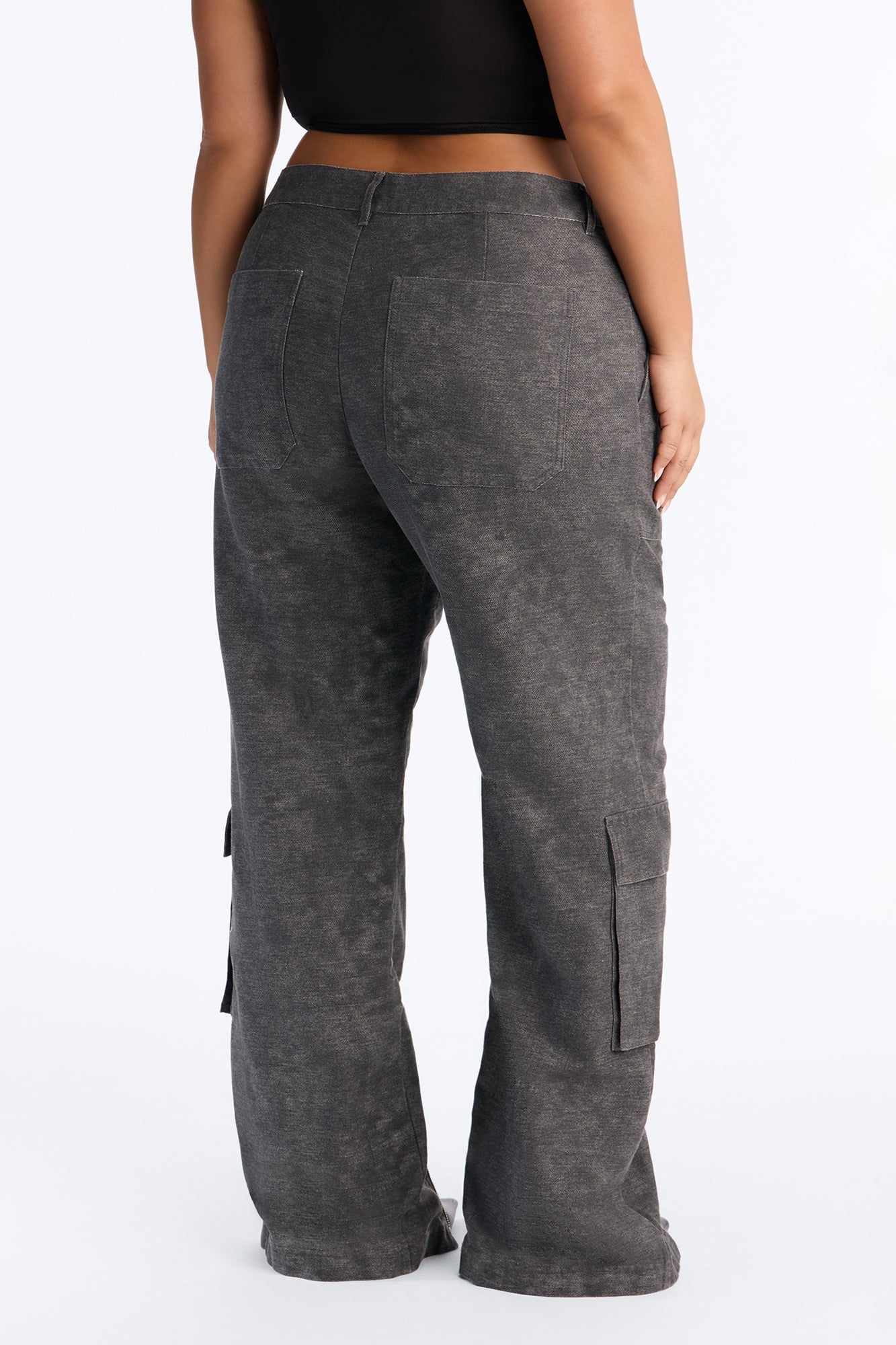 Jordyn Low Rise Washed Zipper Wide Leg Pant - Charcoal image 4