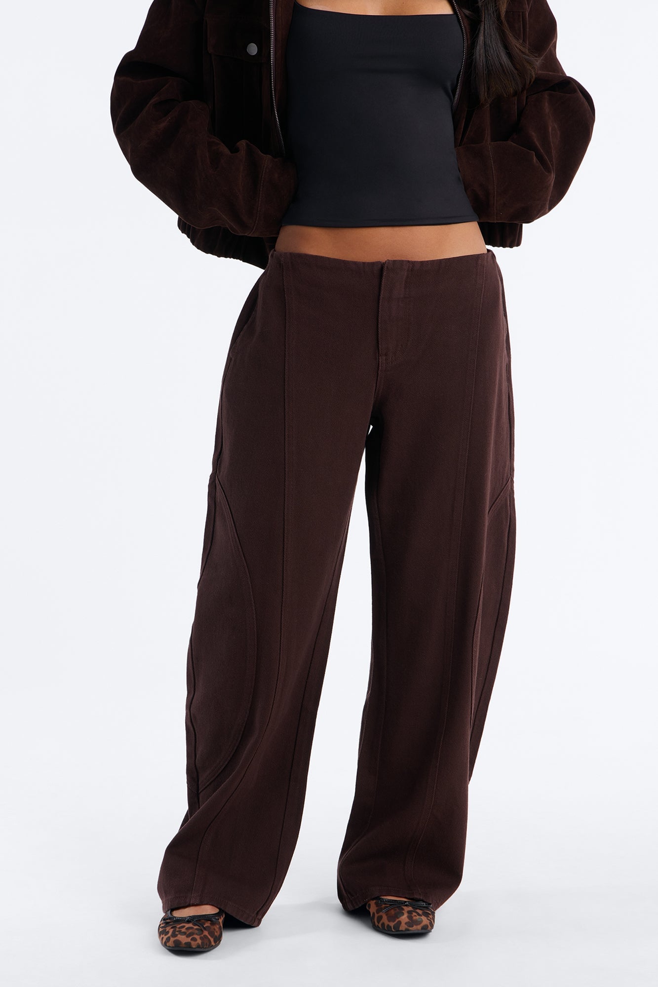 Maliah Low Rise Twill Barrel Leg Pants - Chocolate image 2