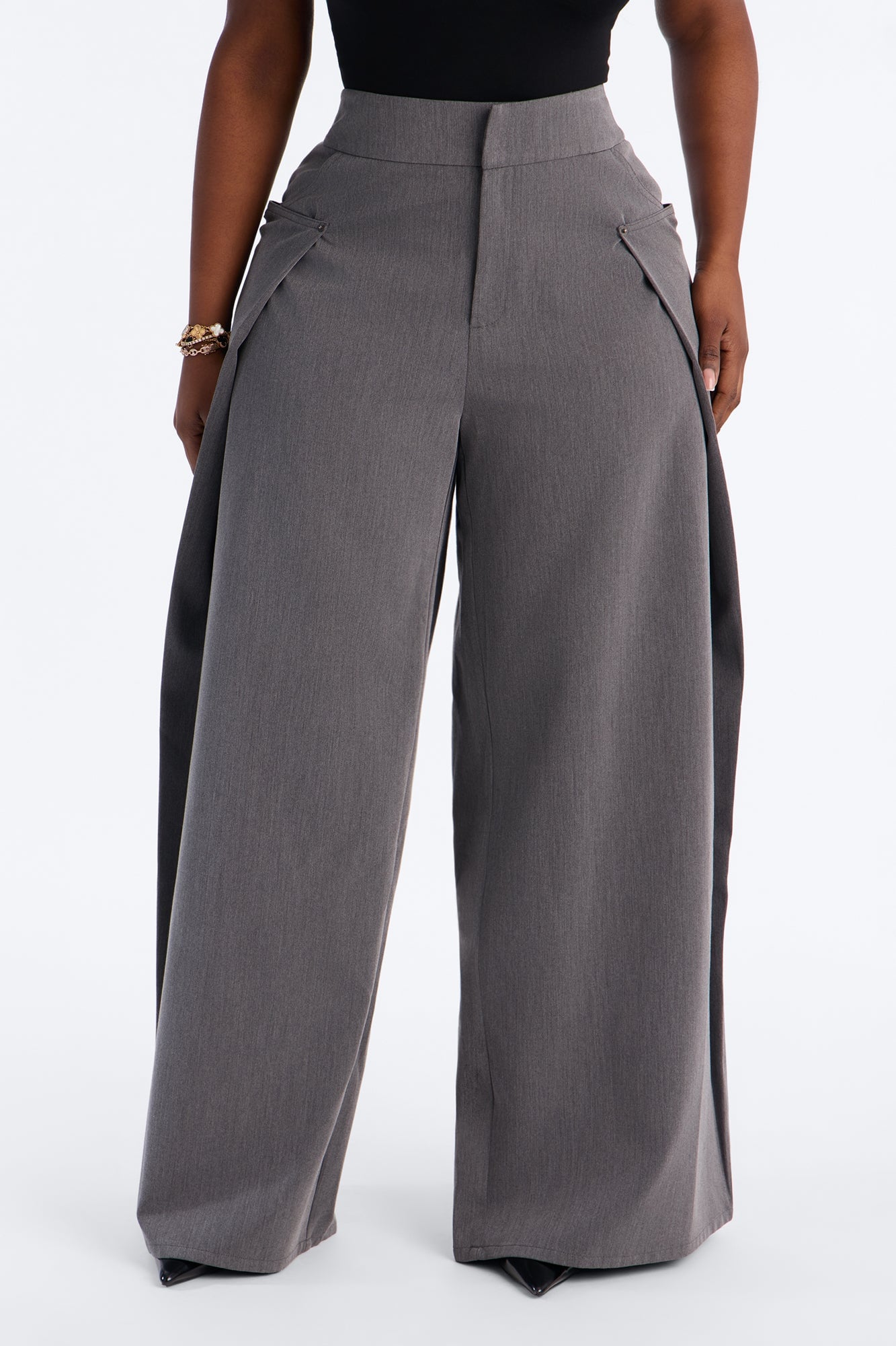Presley Paneled Wrap Wide Leg Trouser - Charcoal image 2