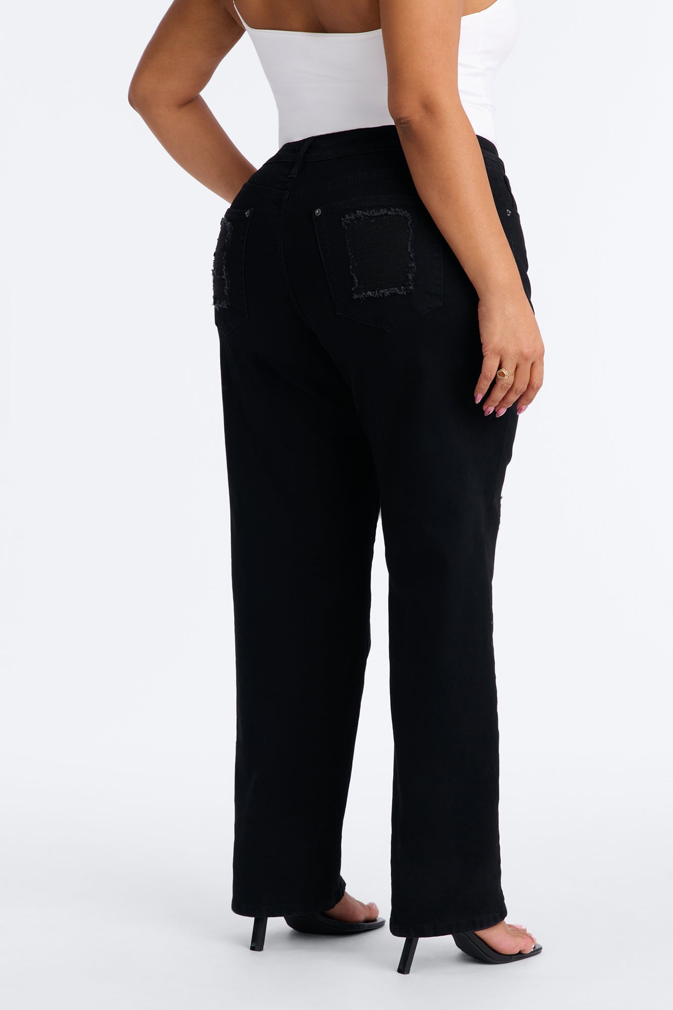 Hollywood Ripped Low Waist Straight Leg Jeans - Black image 3