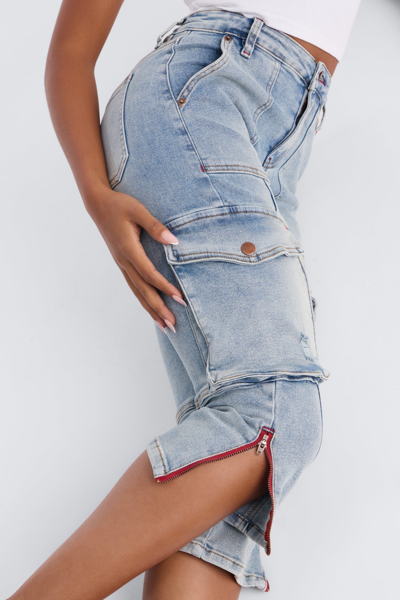 Presilla Stretch Cargo Skinny Capri Jeans - Light Wash image 3