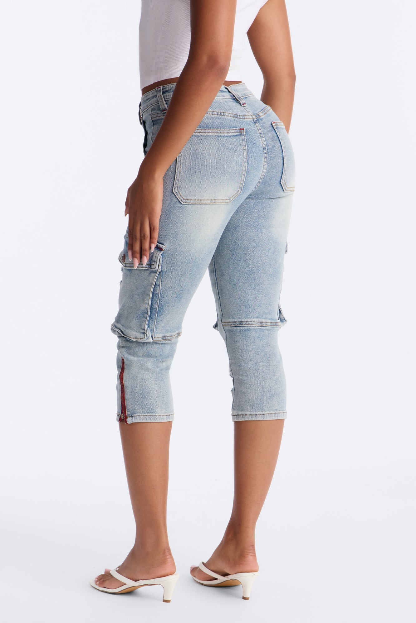 Presilla Stretch Cargo Skinny Capri Jeans - Light Wash image 4