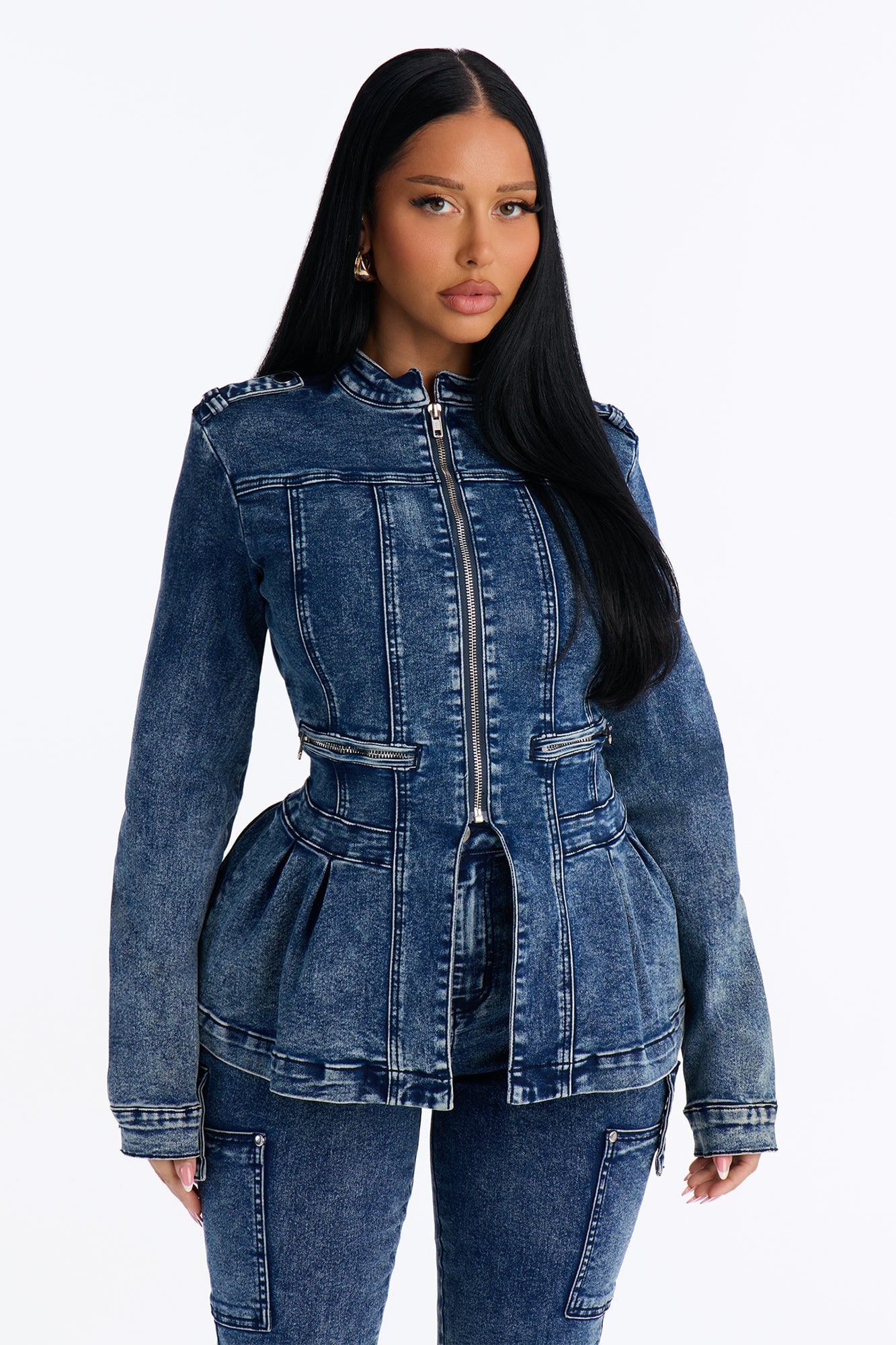 Lowkey Snatched Peplum Denim Jacket - Vintage Wash image 5