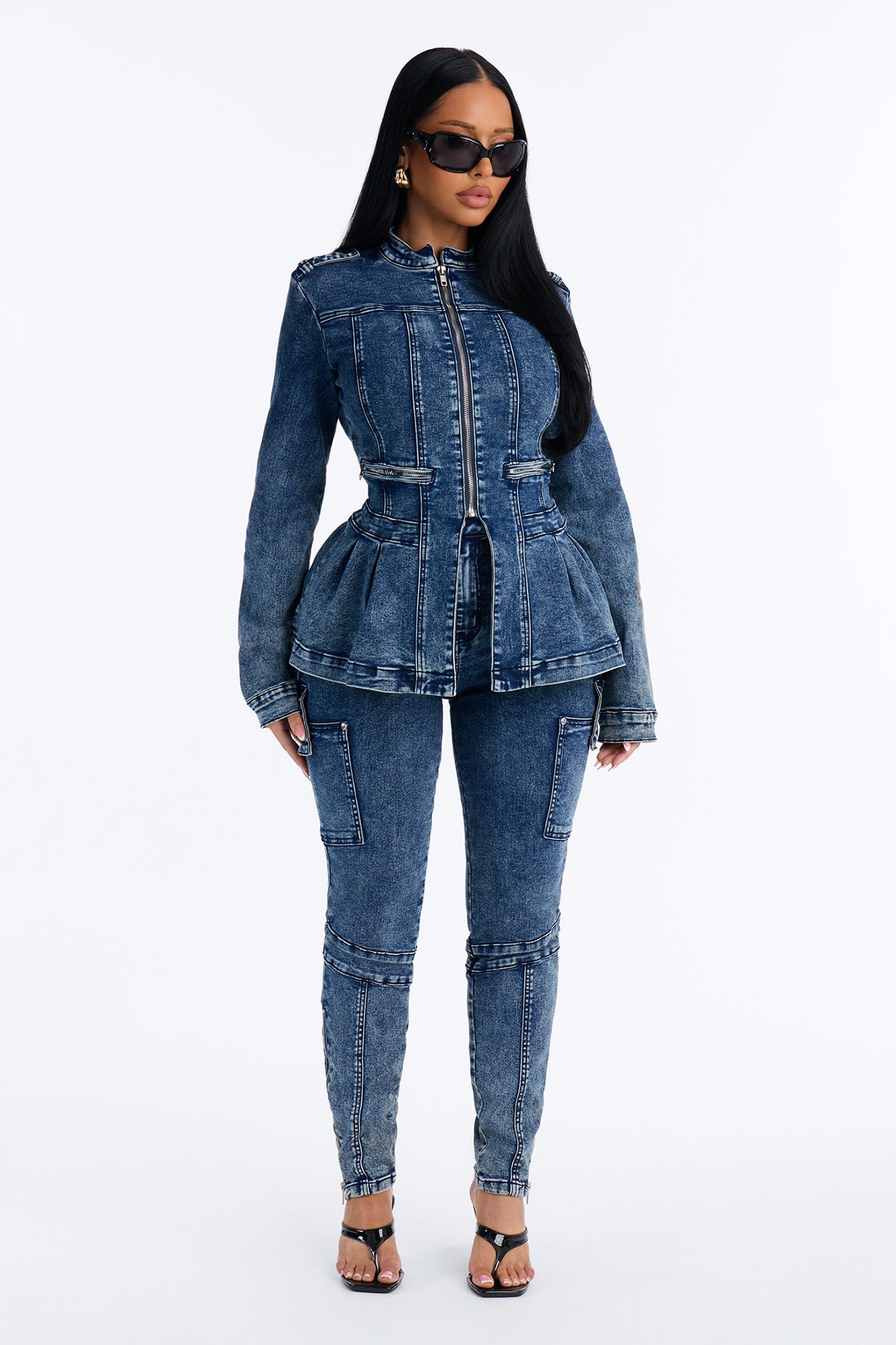 Lowkey Snatched Peplum Denim Jacket - Vintage Wash image 6