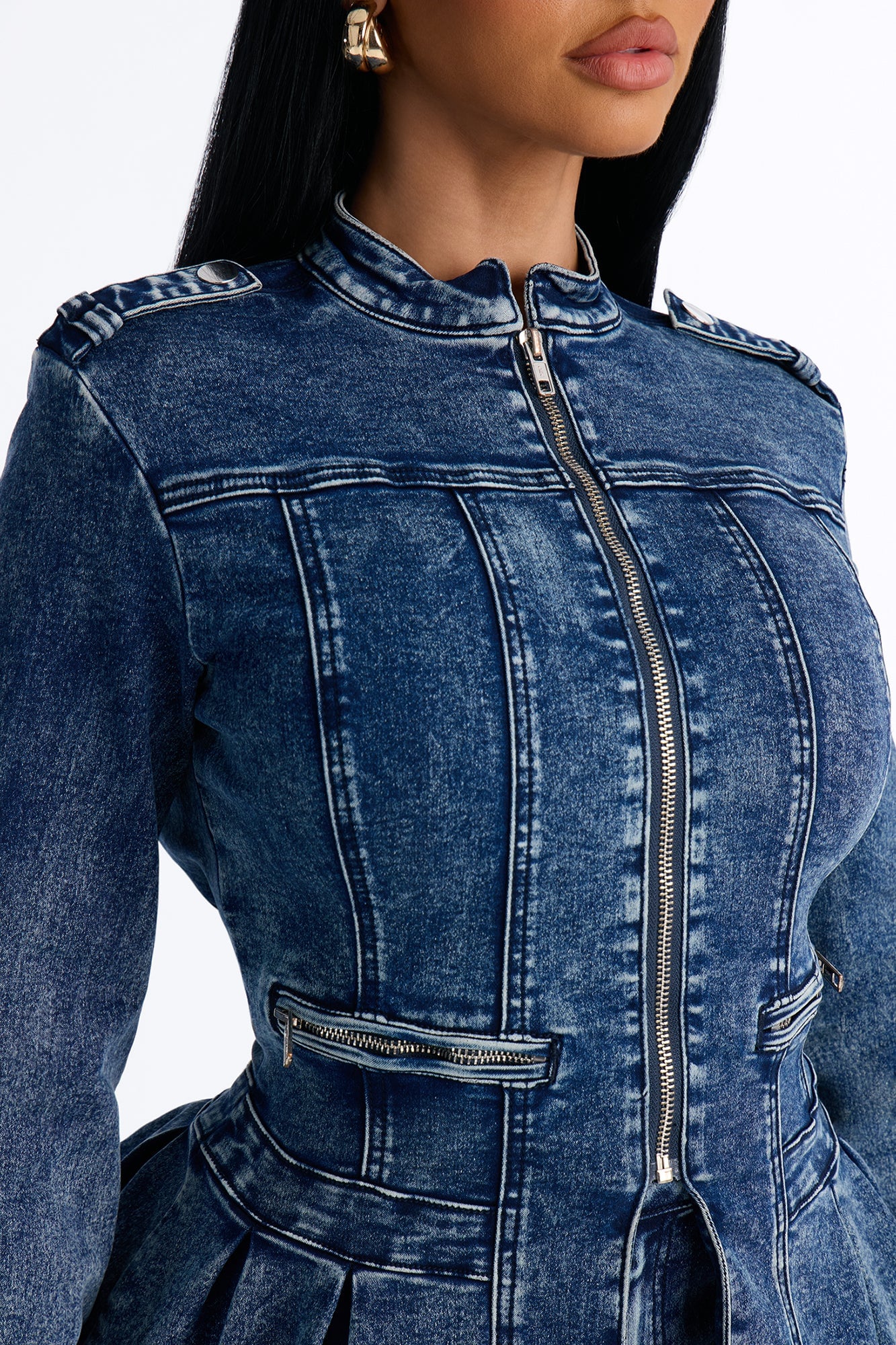 Lowkey Snatched Peplum Denim Jacket - Vintage Wash image 7