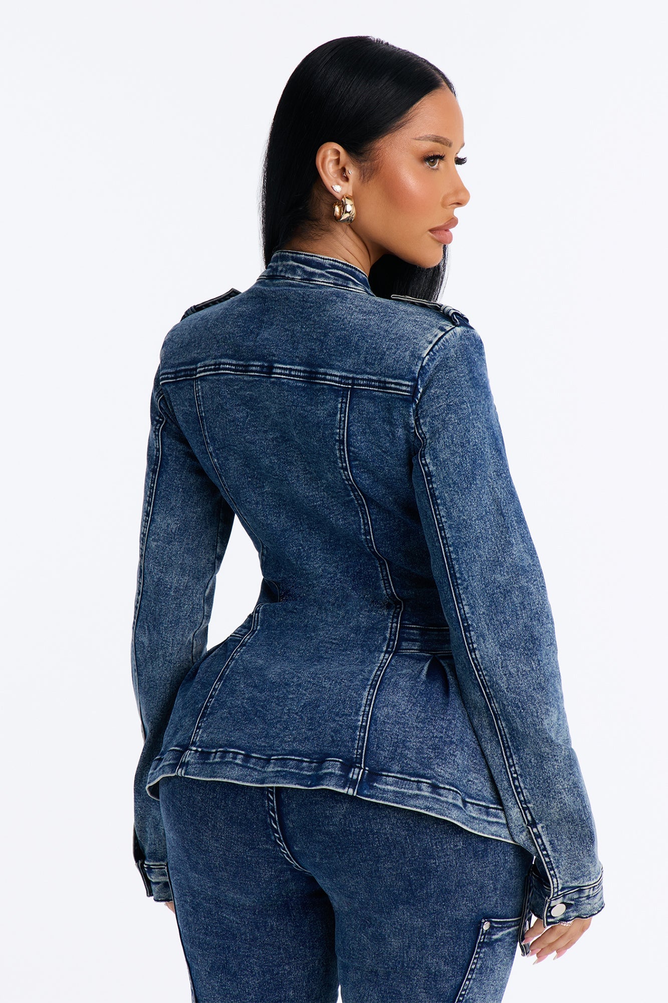 Lowkey Snatched Peplum Denim Jacket - Vintage Wash image 8