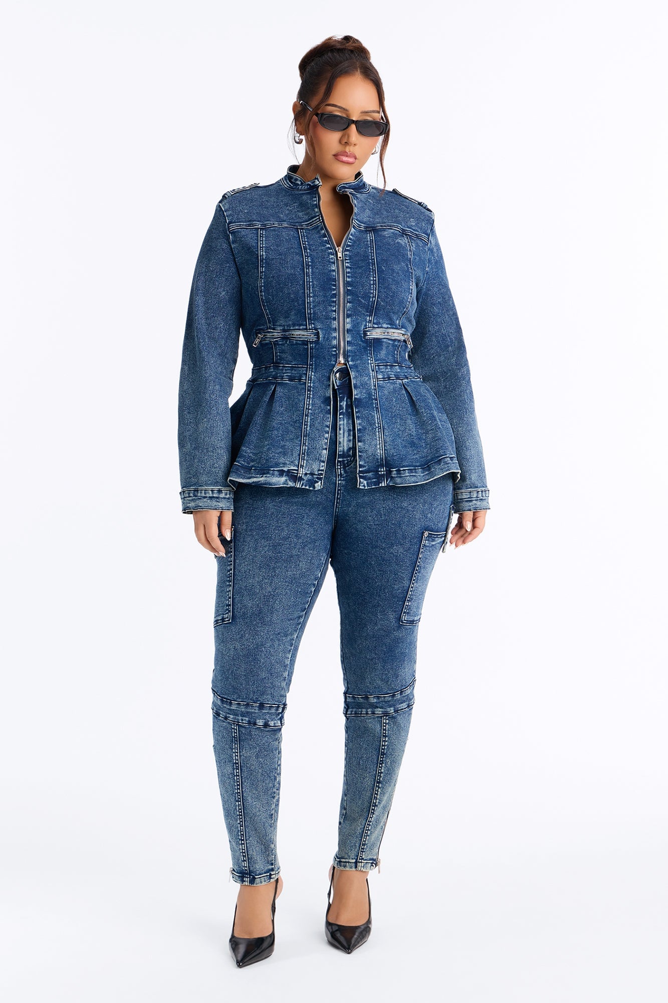 Lowkey Snatched Peplum Denim Jacket - Vintage Wash image 2