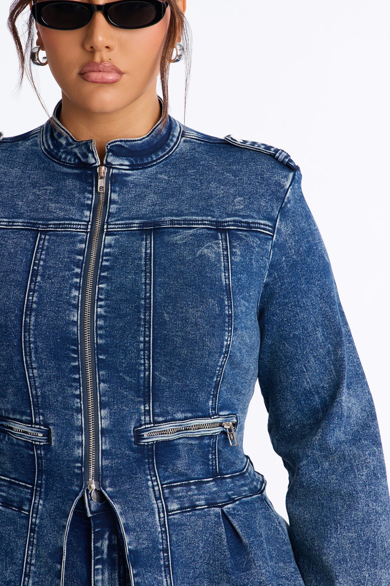 Lowkey Snatched Peplum Denim Jacket - Vintage Wash image 3