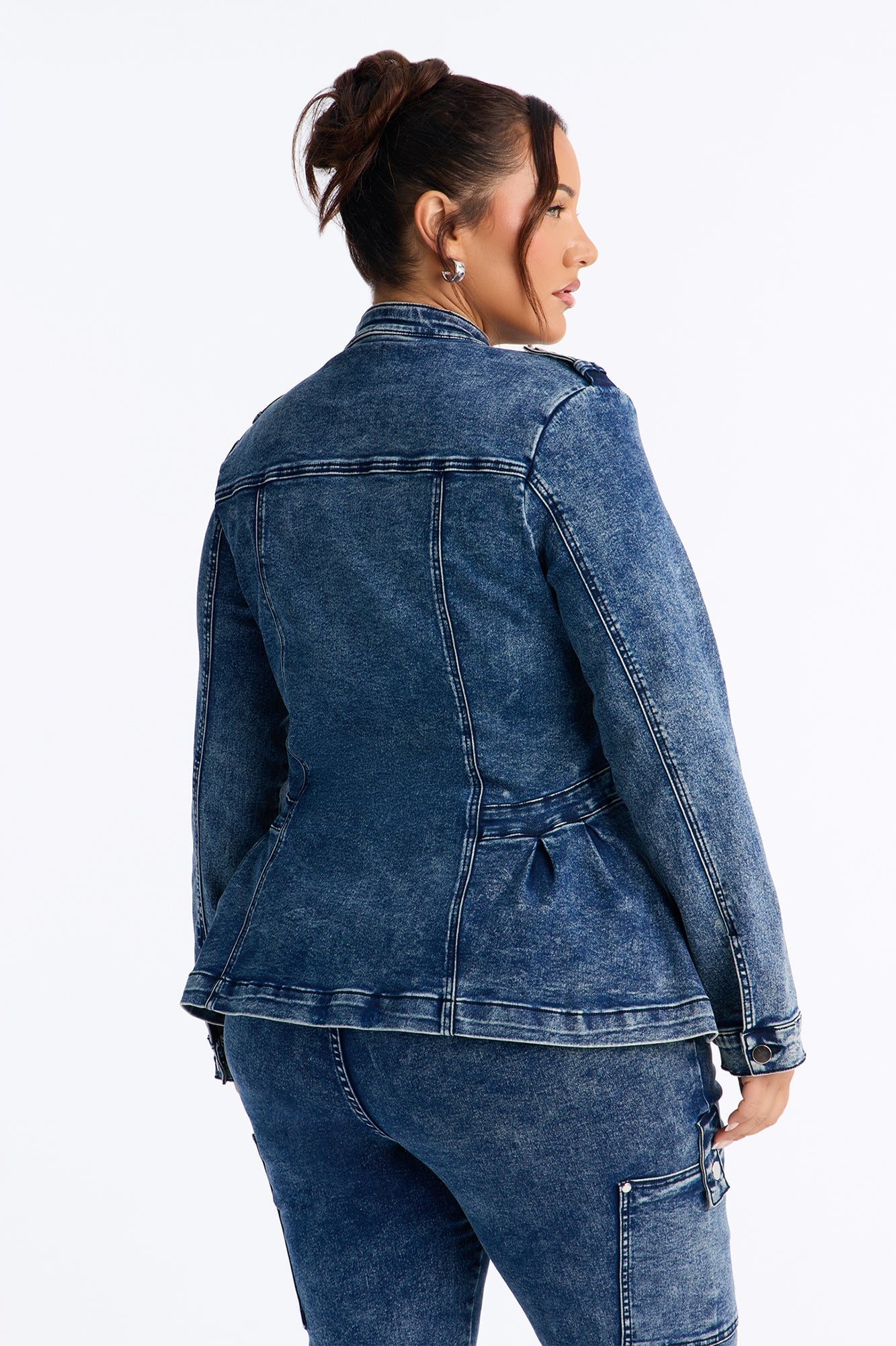 Lowkey Snatched Peplum Denim Jacket - Vintage Wash image 4