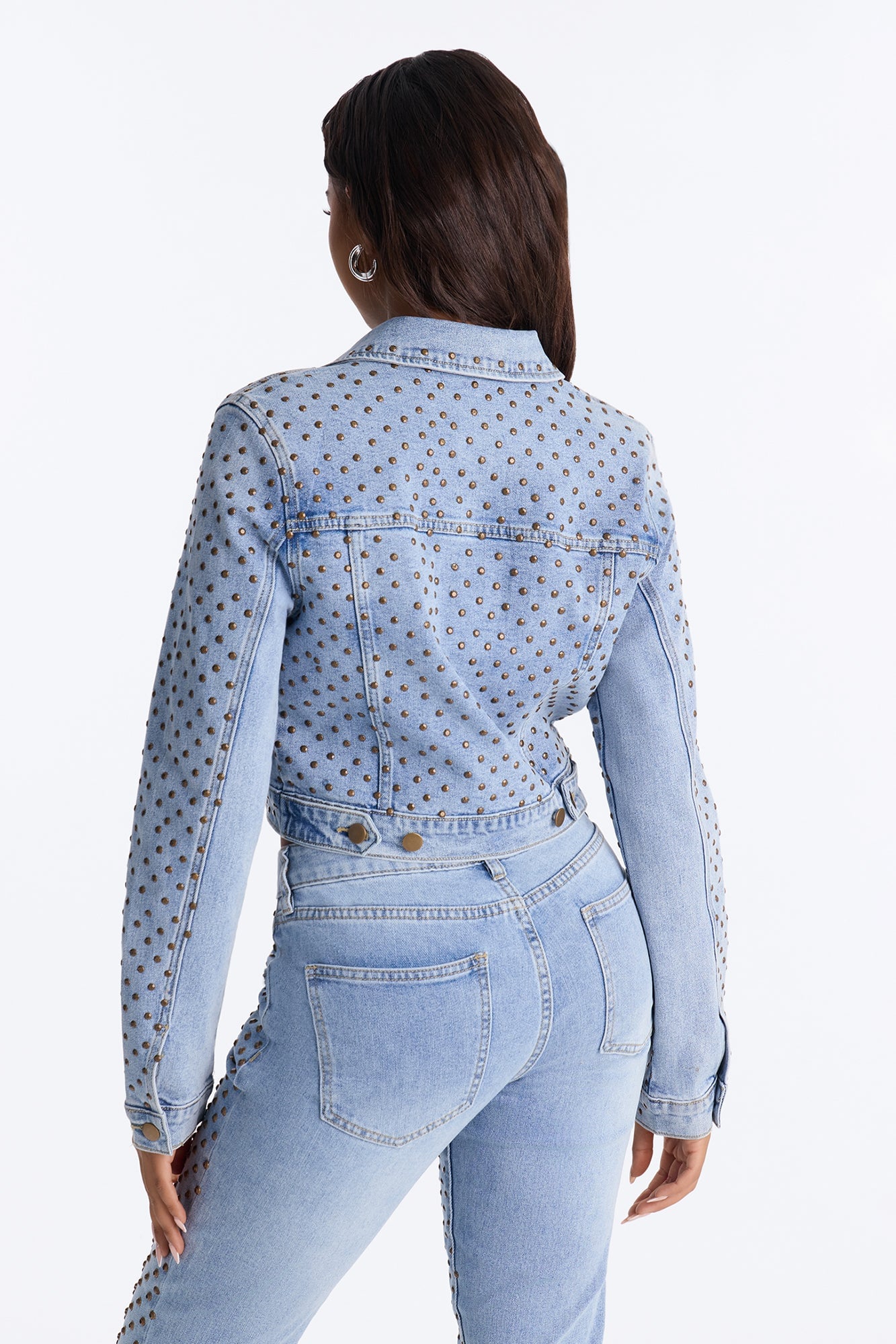Paris Premium Stud Embellished Denim Jacket - Light Wash image 8