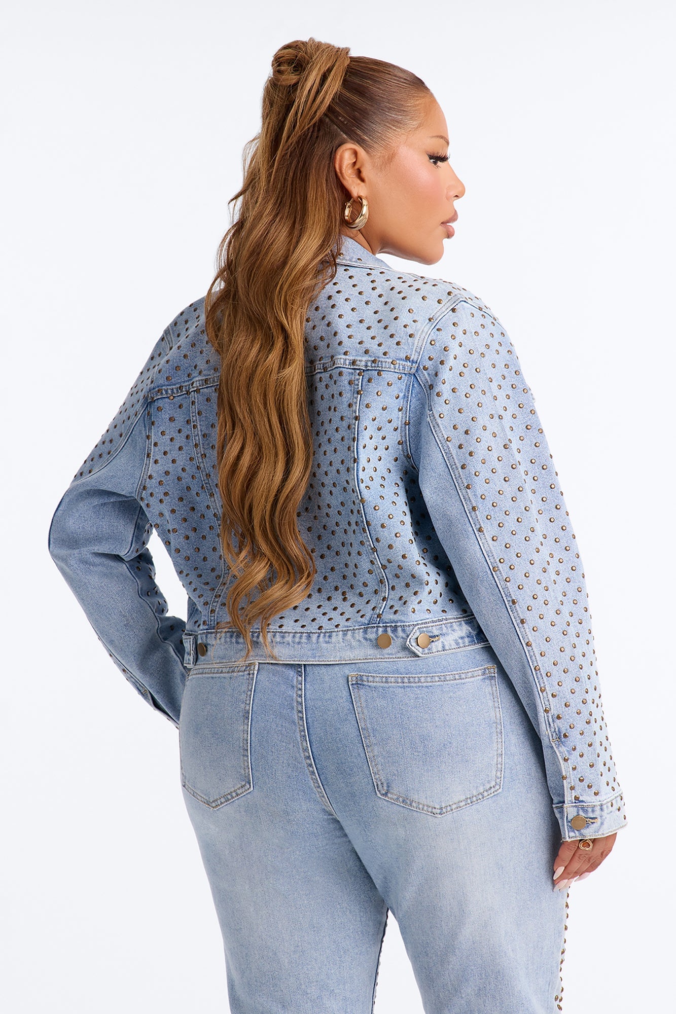 Paris Premium Stud Embellished Denim Jacket - Light Wash image 4