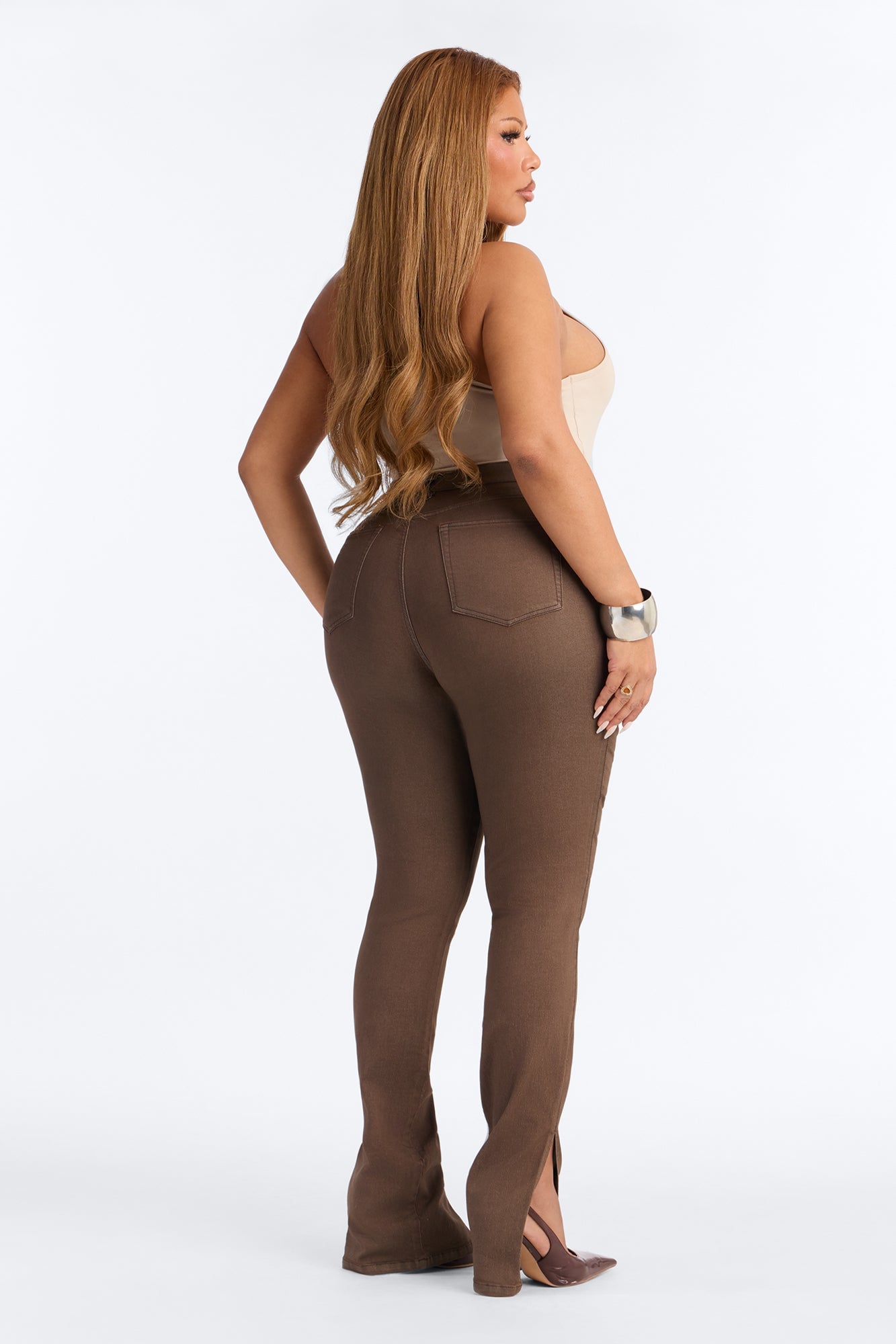 Sierra Split Hem High Rise Stretch Skinny Jeans - Brown image 4