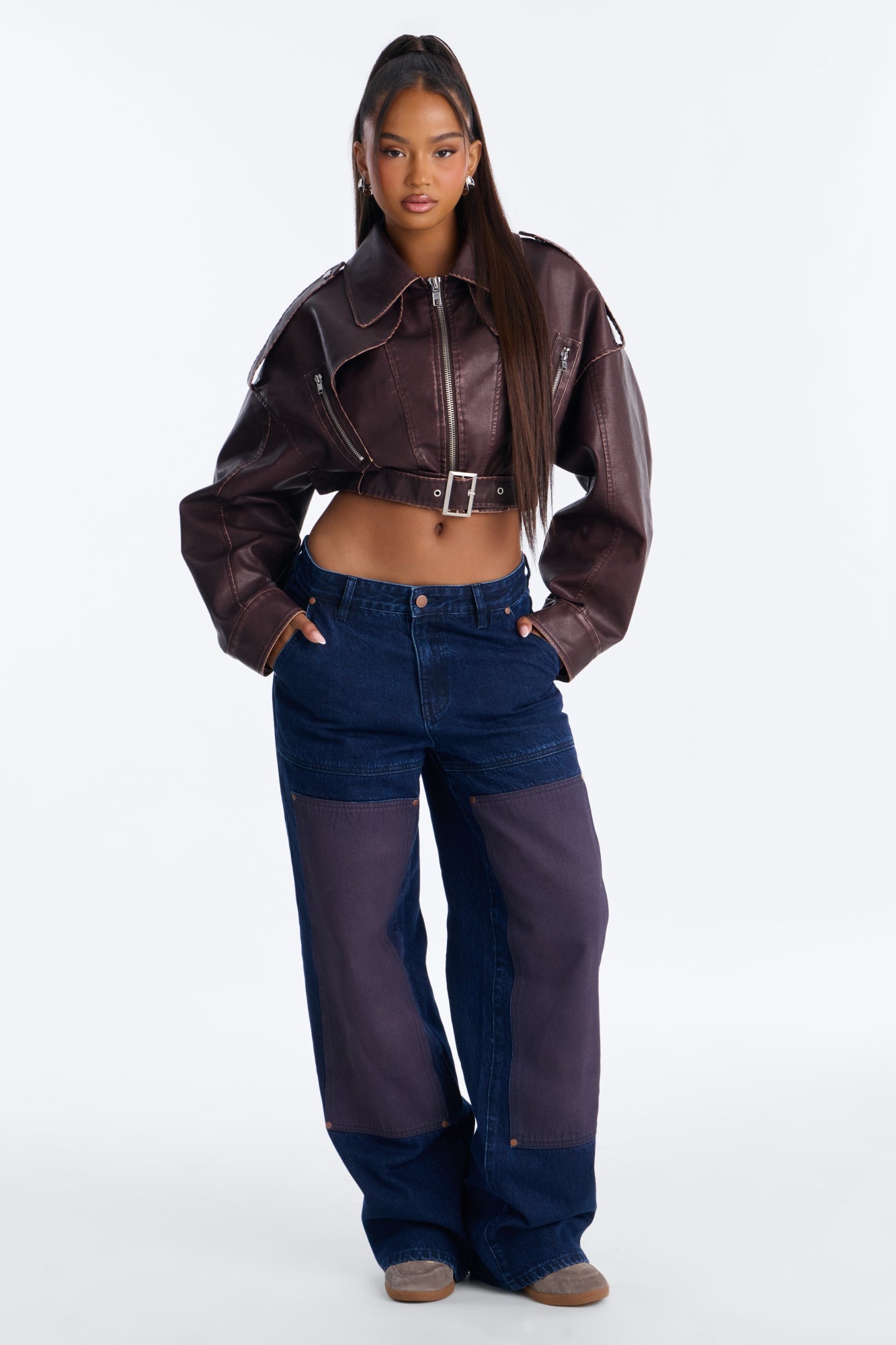Portia Paneled Utility Baggy Jeans - Dark Wash image 6