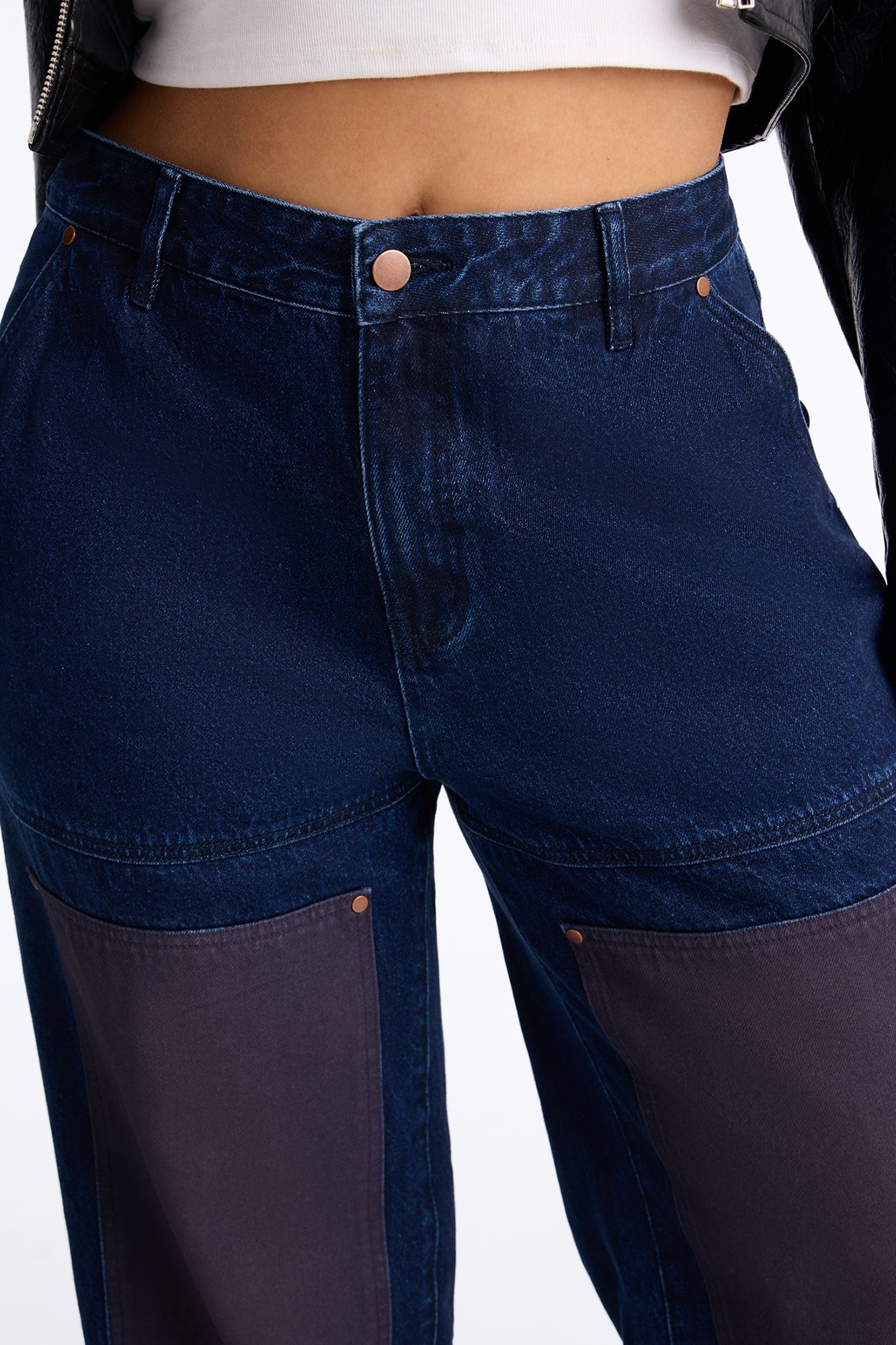 Portia Paneled Utility Baggy Jeans - Dark Wash image 3