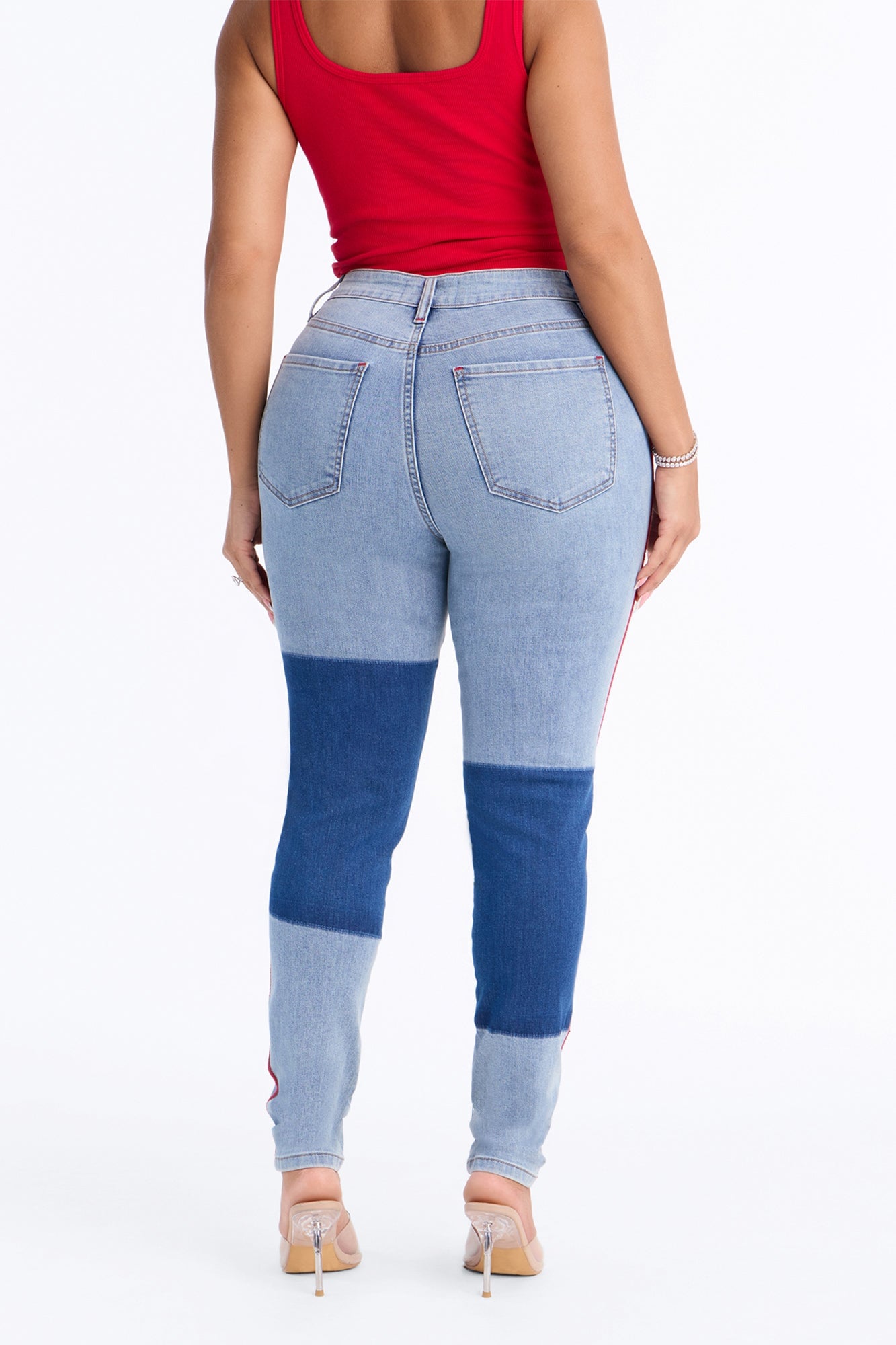 Fast Track Two Tone High Rise Skinny Jeans - Medium Wash image 8