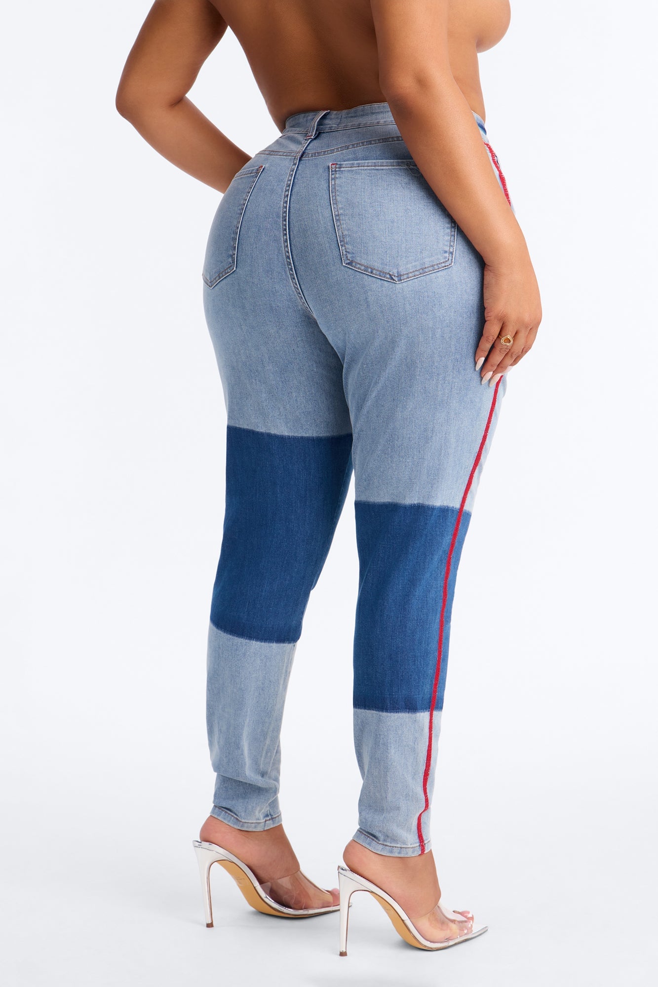 Fast Track Two Tone High Rise Skinny Jeans - Medium Wash image 4
