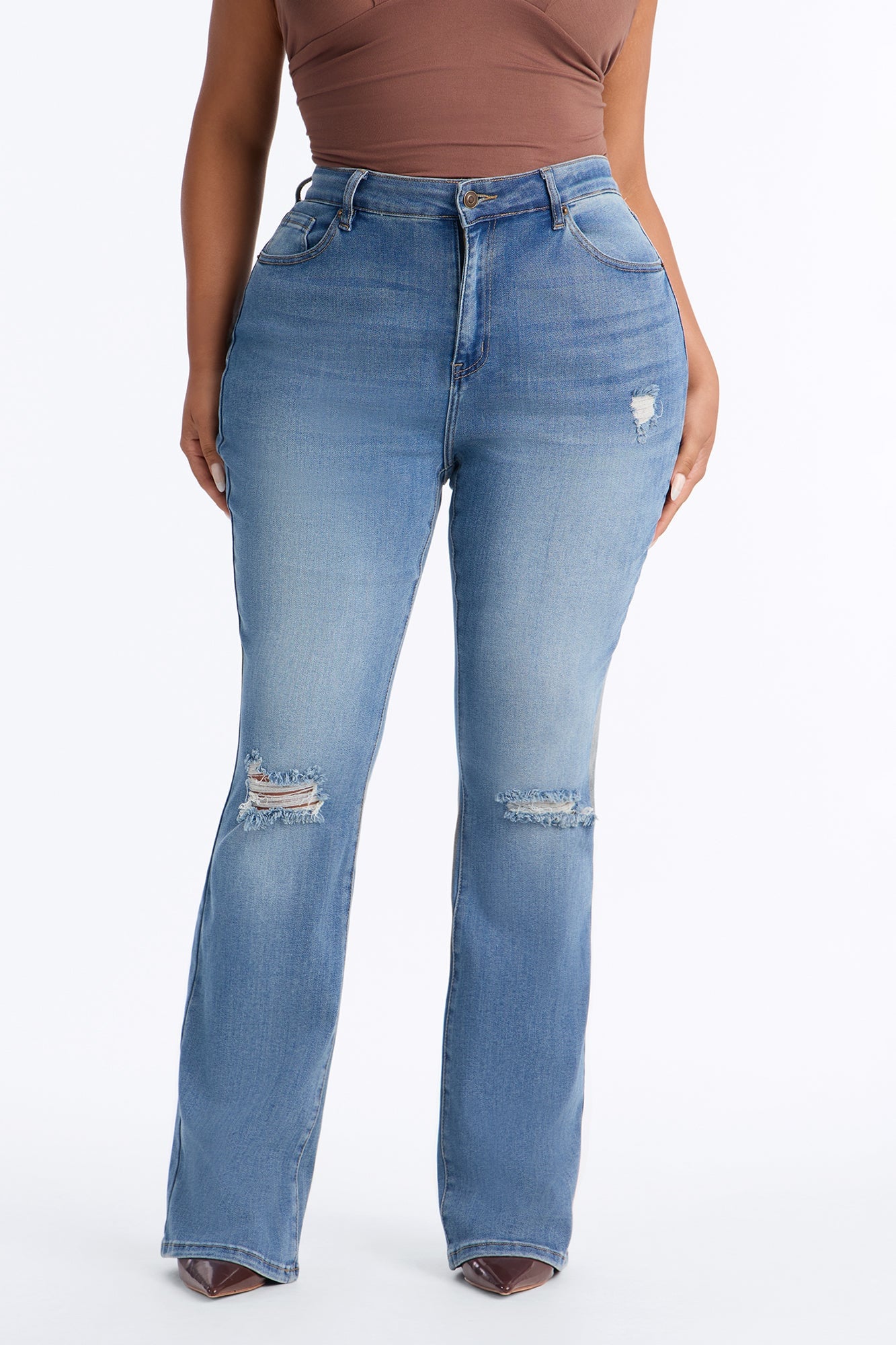 Attention Seeker Soft Stretch Flare Jeans - Medium Wash image 1