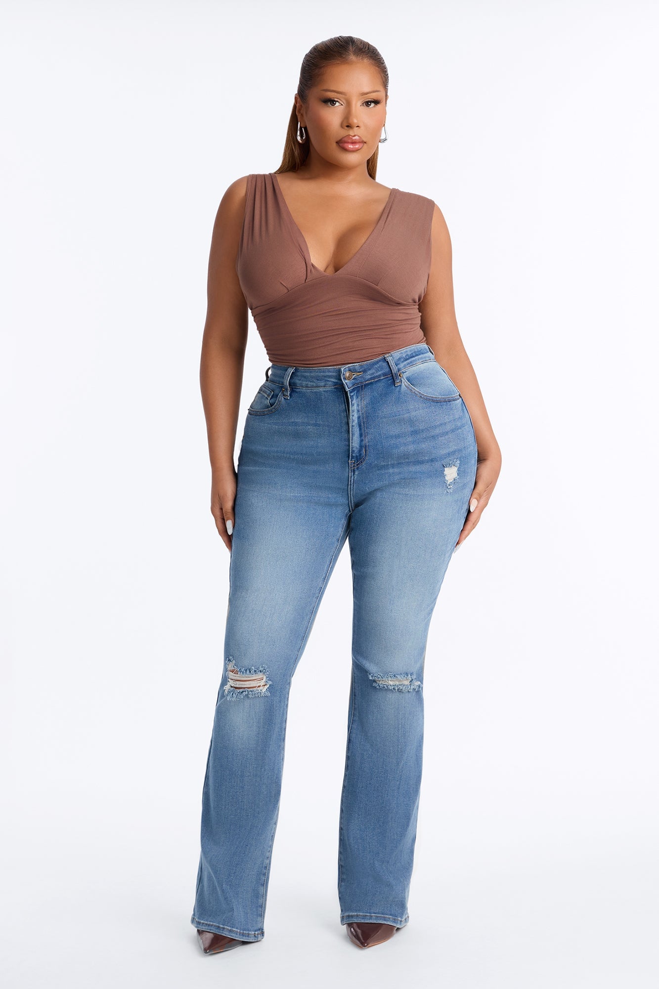 Attention Seeker Soft Stretch Flare Jeans - Medium Wash image 2