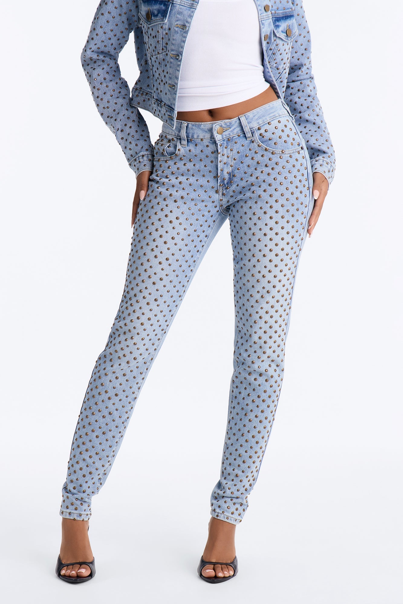 Paris Premium Stud Embellished Skinny Jeans - Light Wash image 5