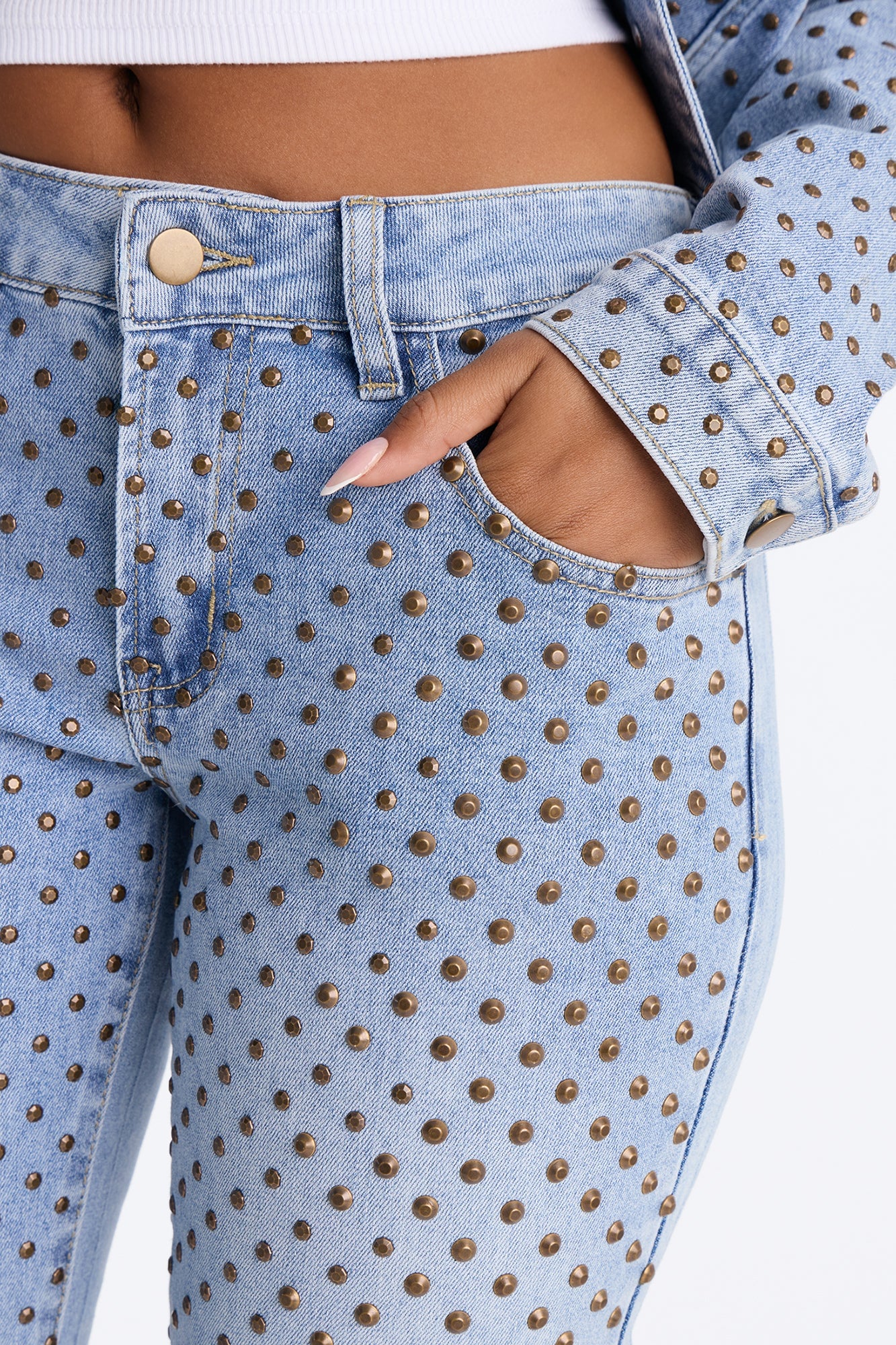 Paris Premium Stud Embellished Skinny Jeans - Light Wash image 7