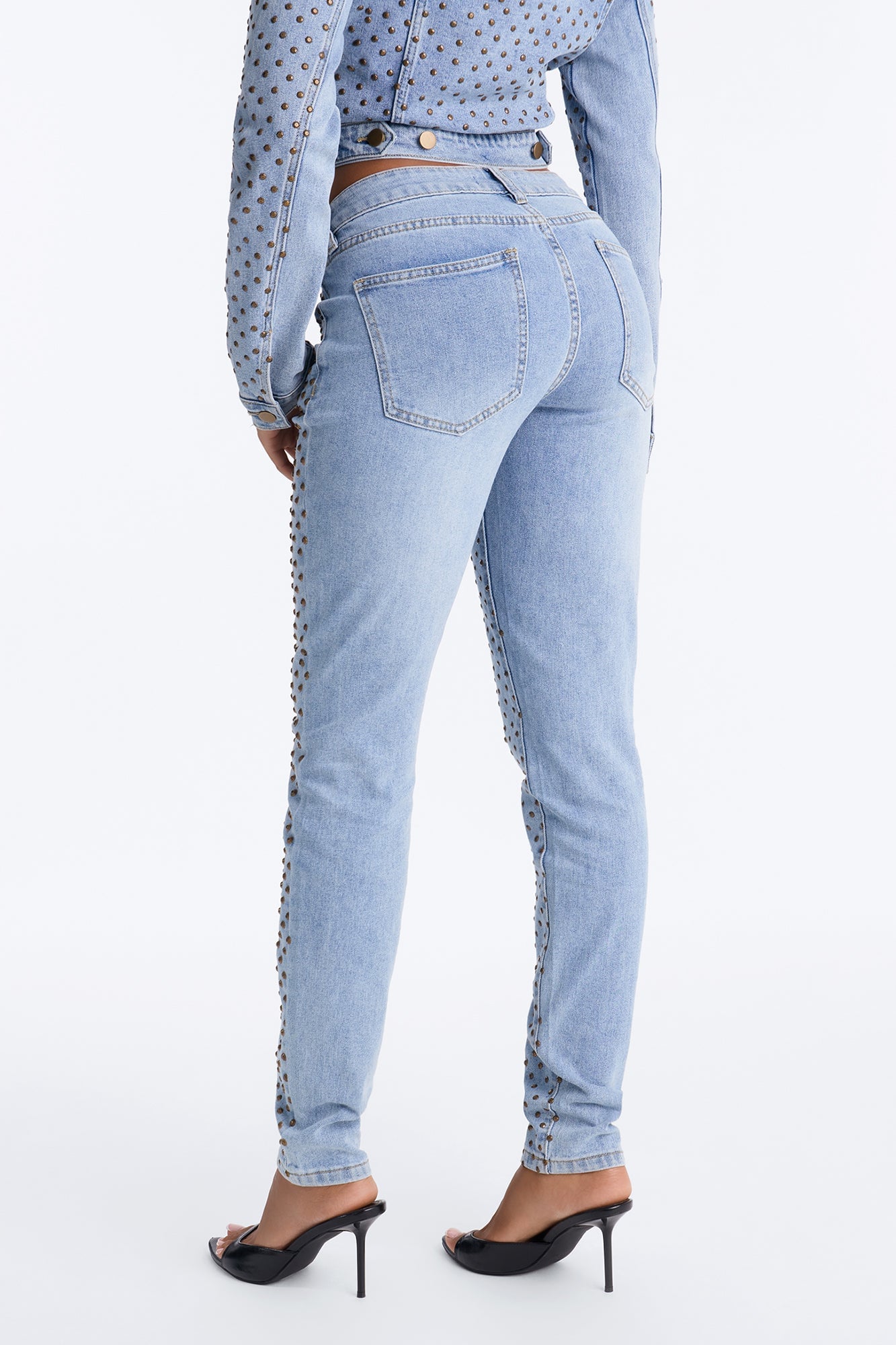 Paris Premium Stud Embellished Skinny Jeans - Light Wash image 8