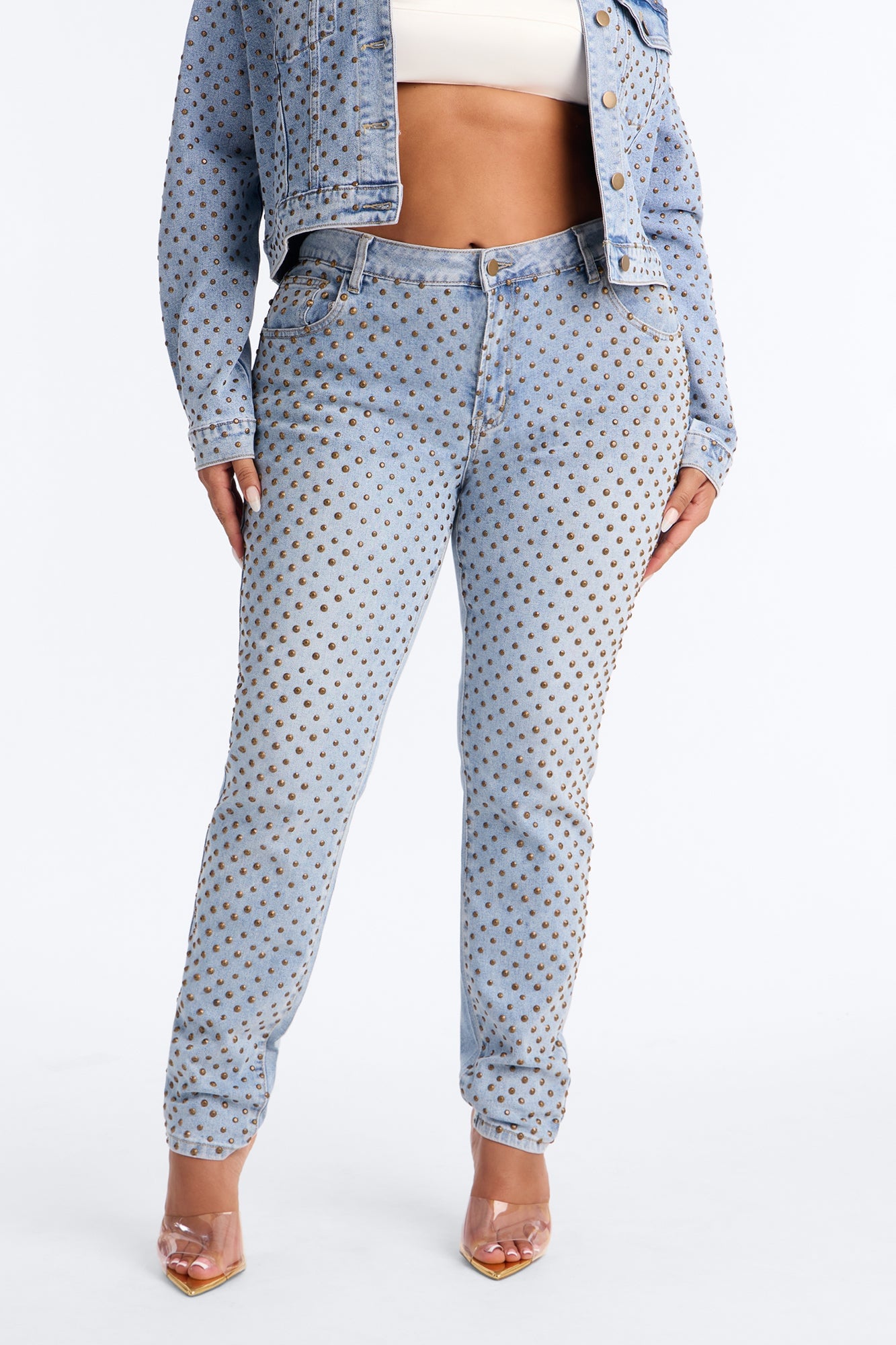 Paris Premium Stud Embellished Skinny Jeans - Light Wash image 2